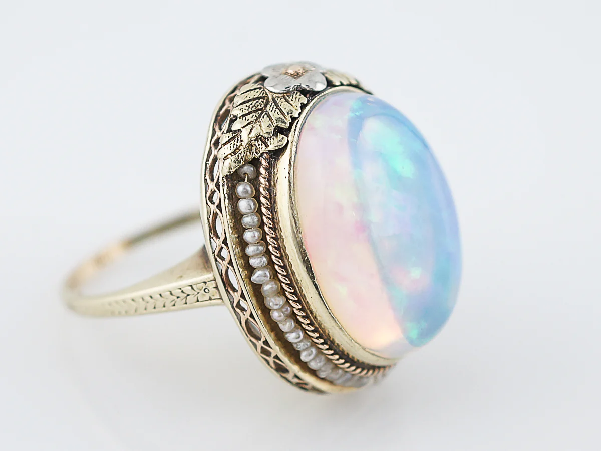 20 carat Cabochon Cut Opal Cocktail Ring in 14k Yellow Gold - Image 2