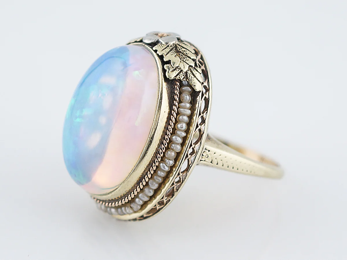 20 carat Cabochon Cut Opal Cocktail Ring in 14k Yellow Gold - Image 3