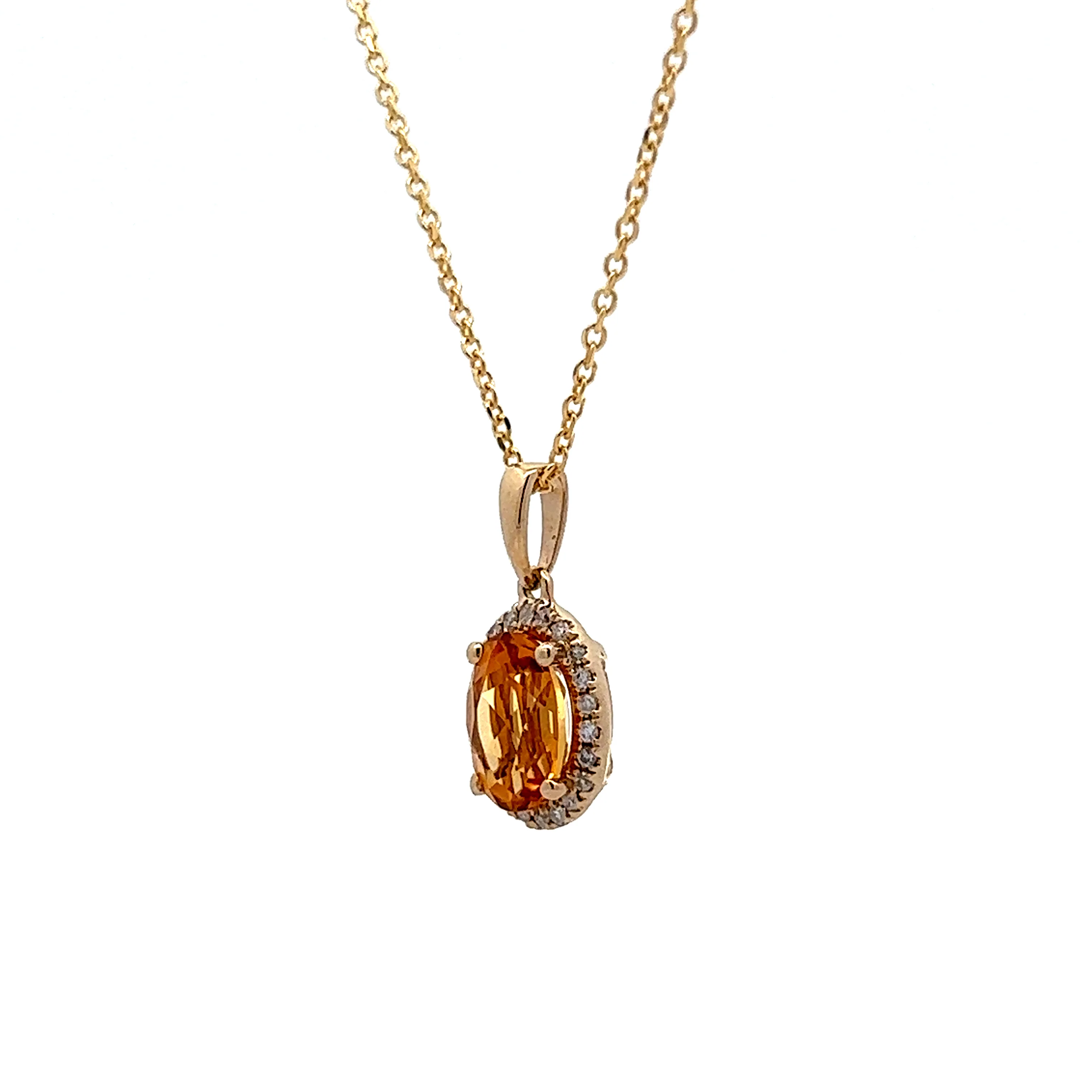 Citrine & Diamond Halo Pendant Necklace in 14k Yellow Gold - Image 2