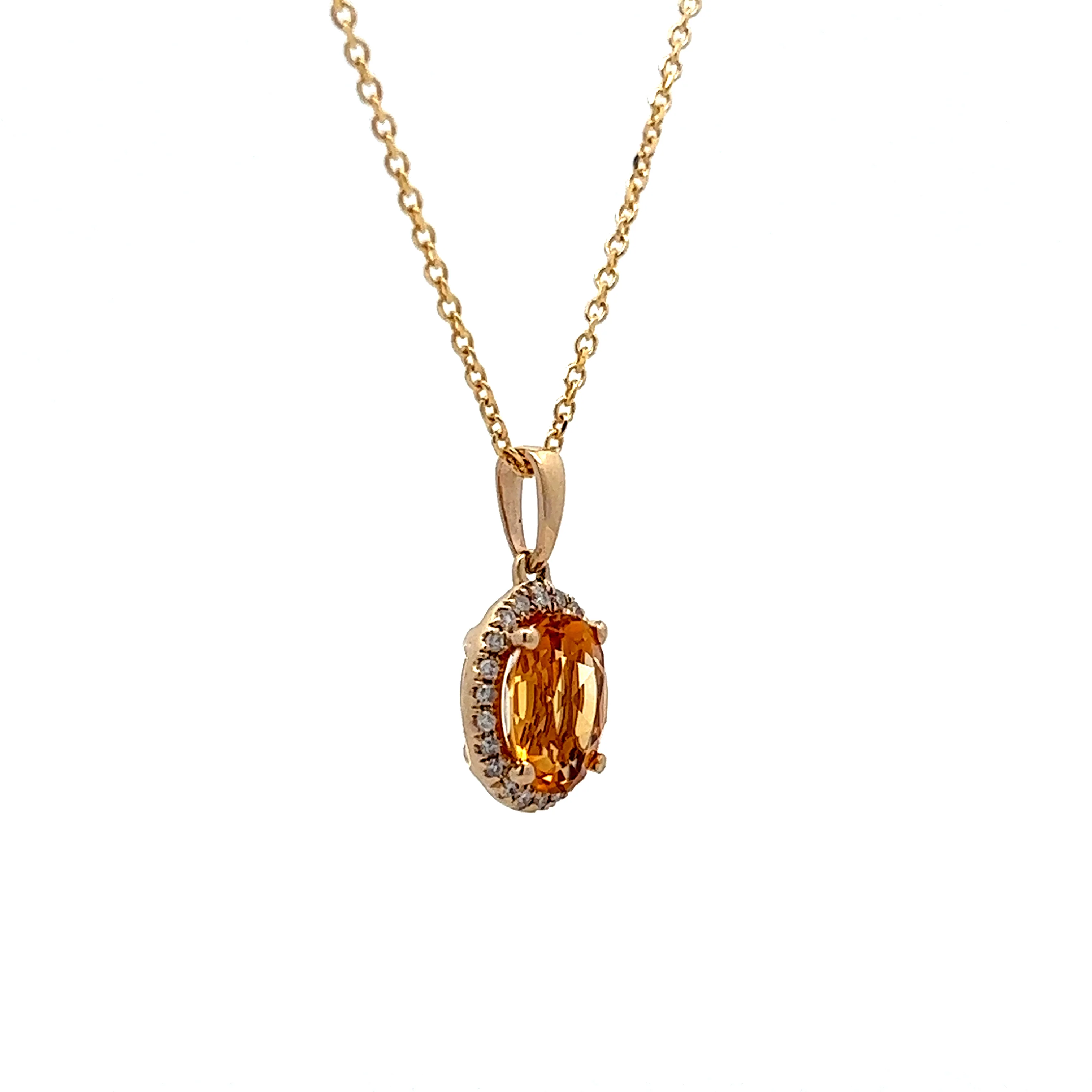 Citrine & Diamond Halo Pendant Necklace in 14k Yellow Gold - Image 3