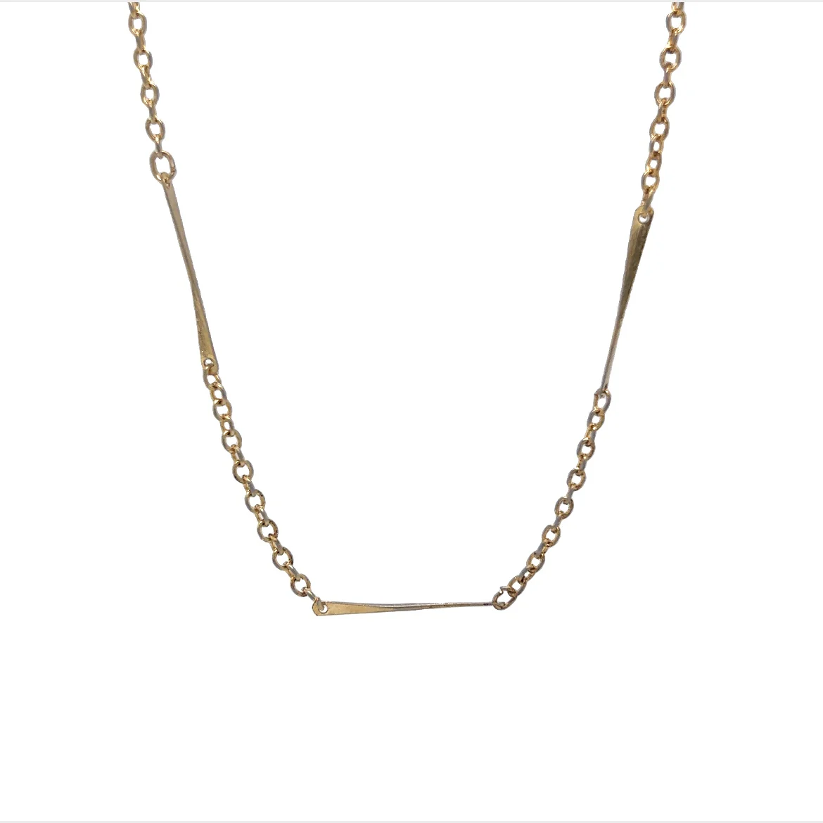 20 Inch Mid-Century Bar Chain Necklace in 14k Yellow Gold
