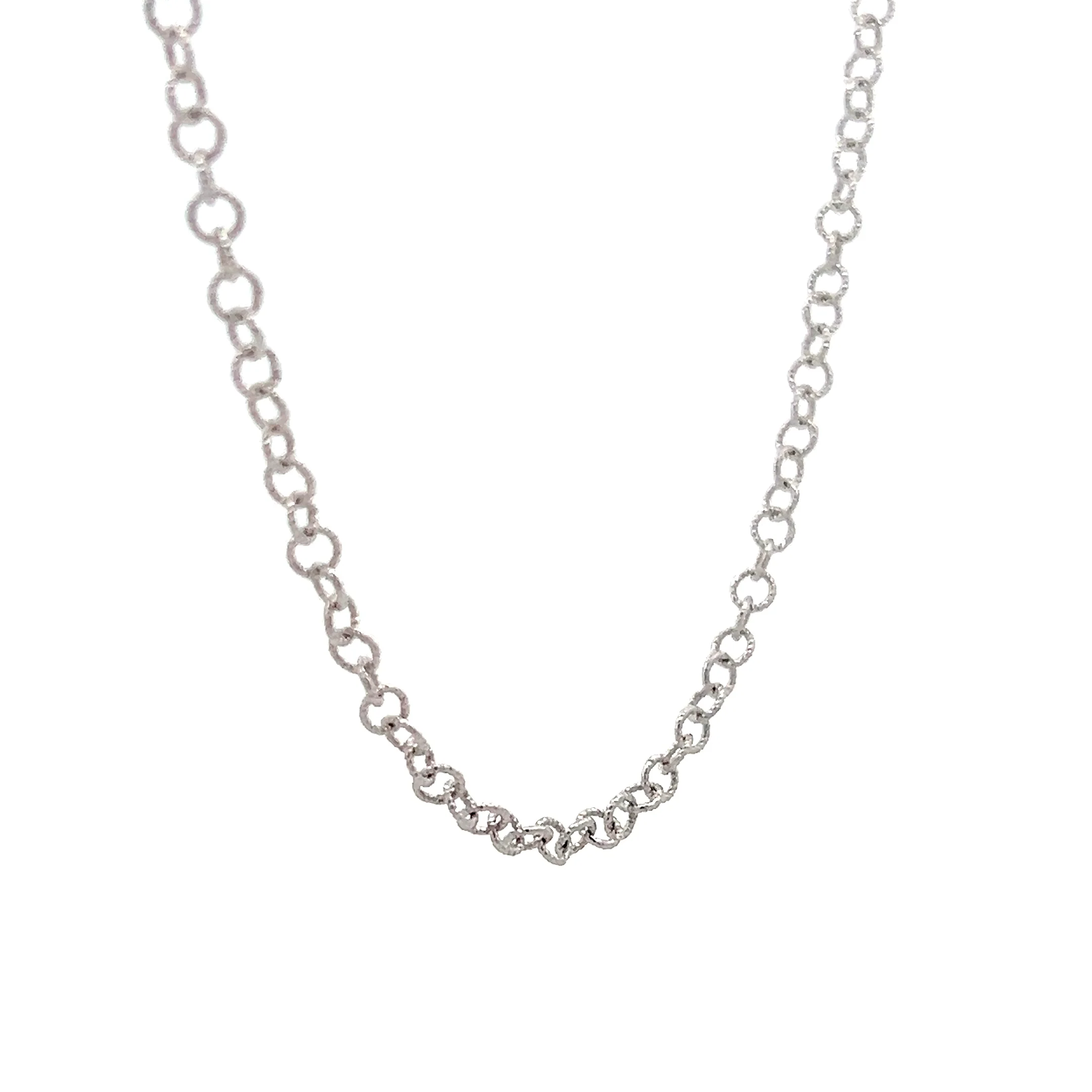 20" Textured Rolo Link Chain Necklace 14k White Gold - Image 3