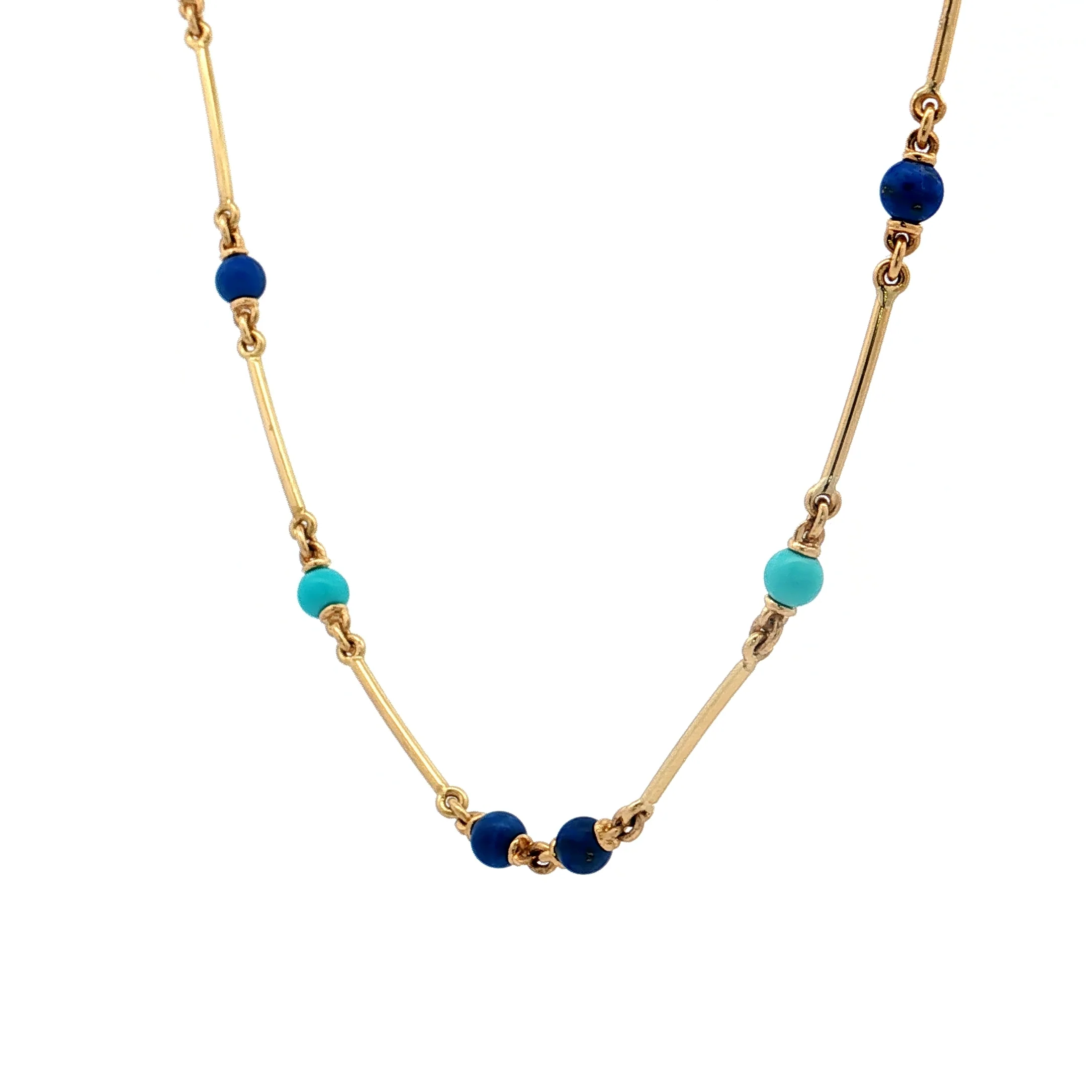 20" Turquoise & Lapis Lazuli Necklace in 18k Yellow Gold - Image 2
