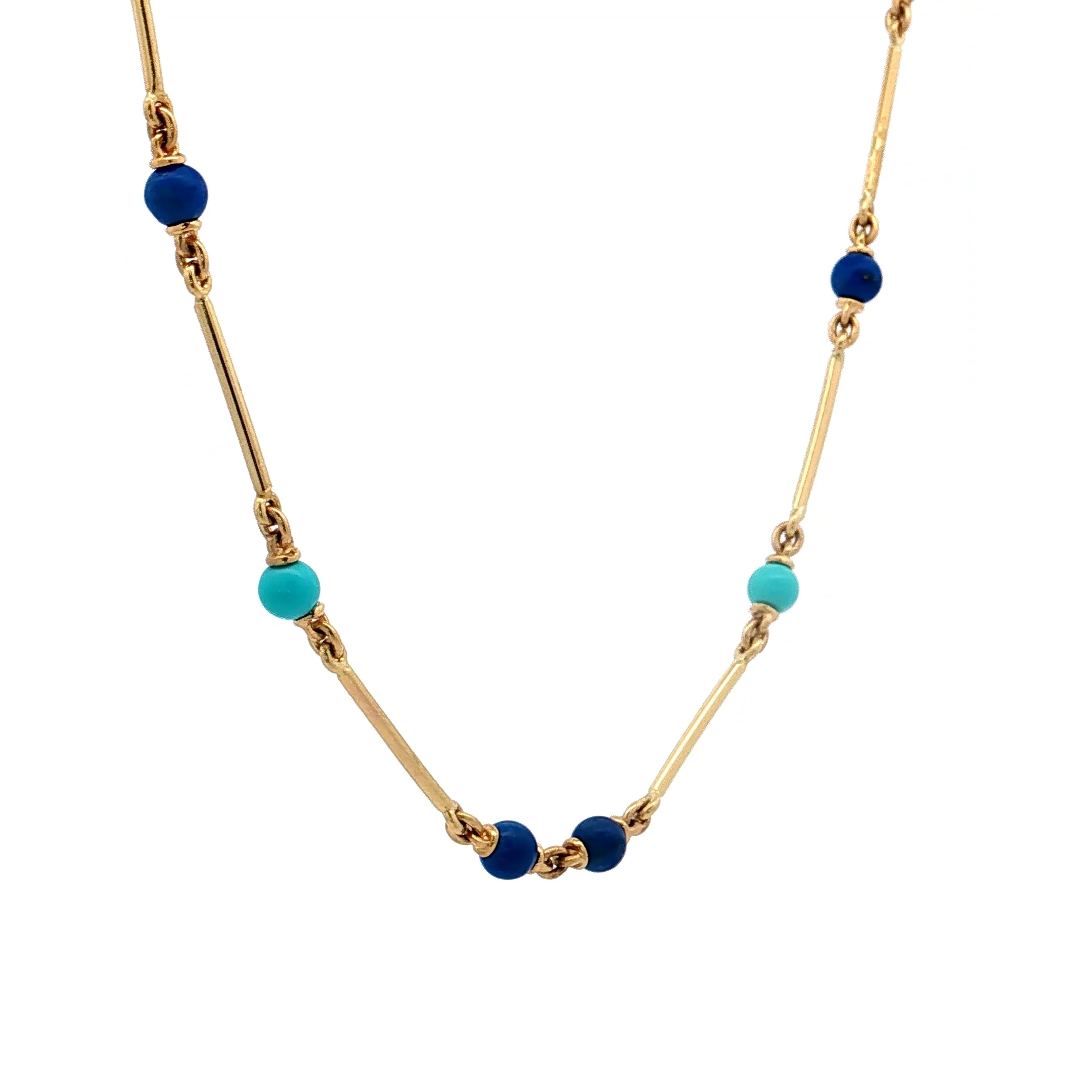 20" Turquoise & Lapis Lazuli Necklace in 18k Yellow Gold - Image 3