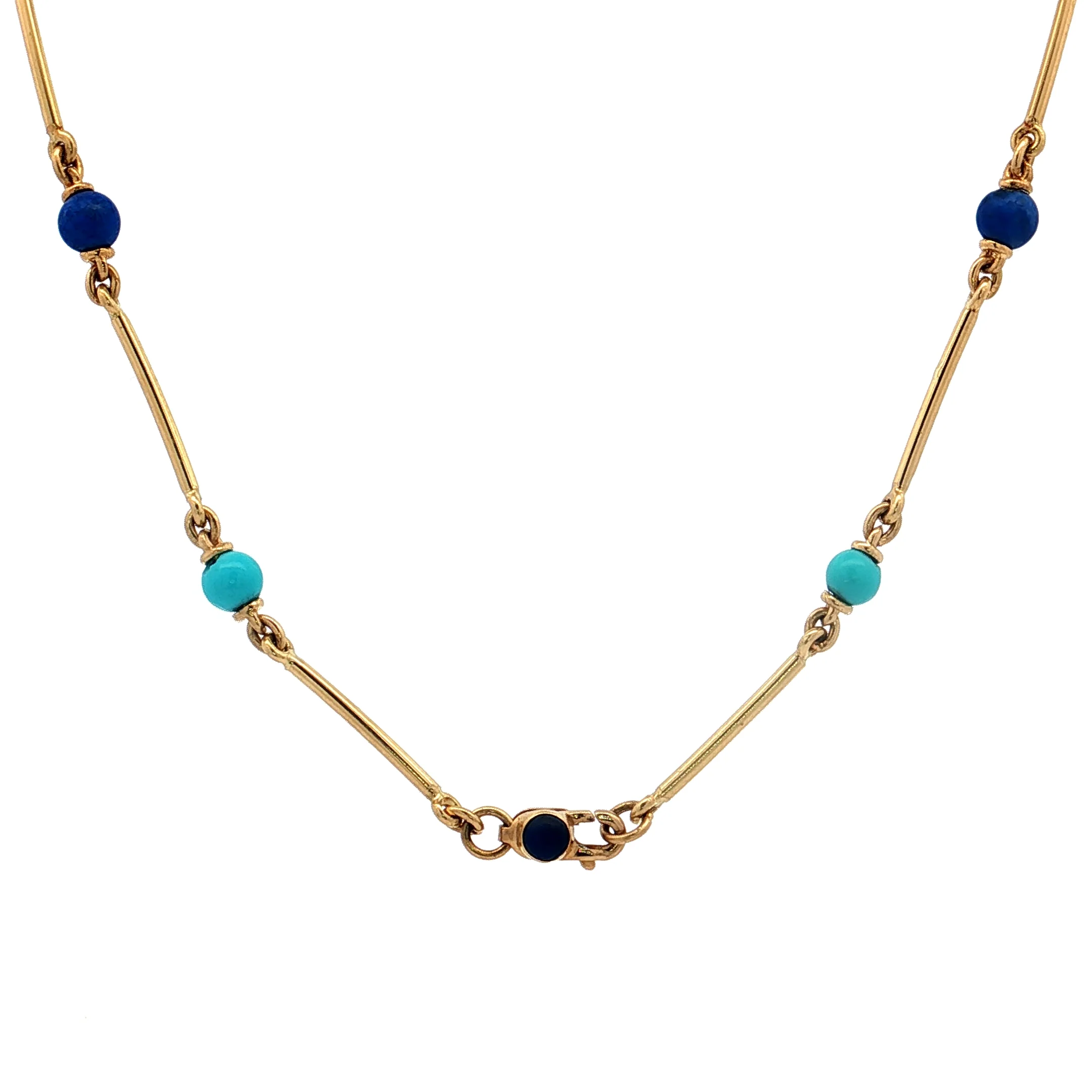20" Turquoise & Lapis Lazuli Necklace in 18k Yellow Gold - Image 4