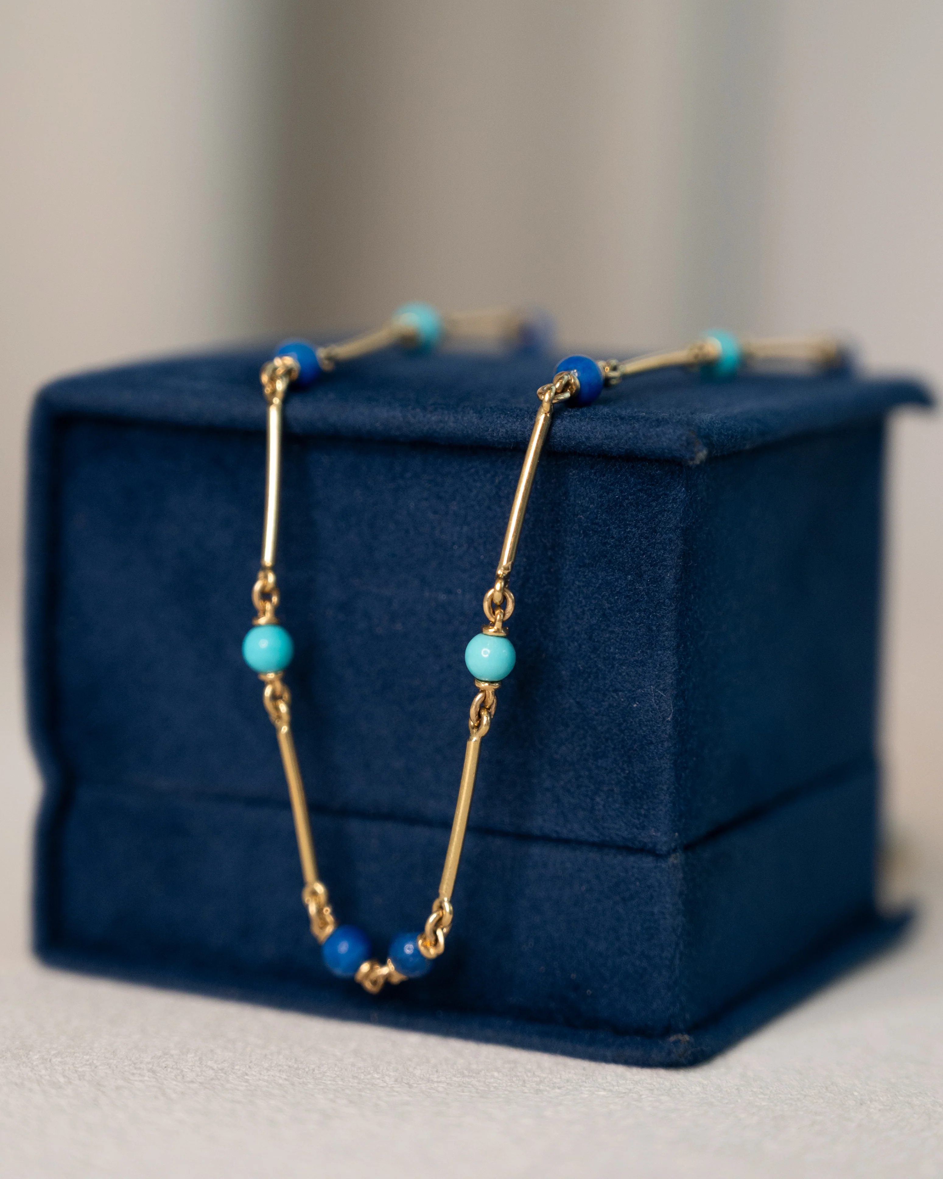 20" Turquoise & Lapis Lazuli Necklace in 18k Yellow Gold - Image 5