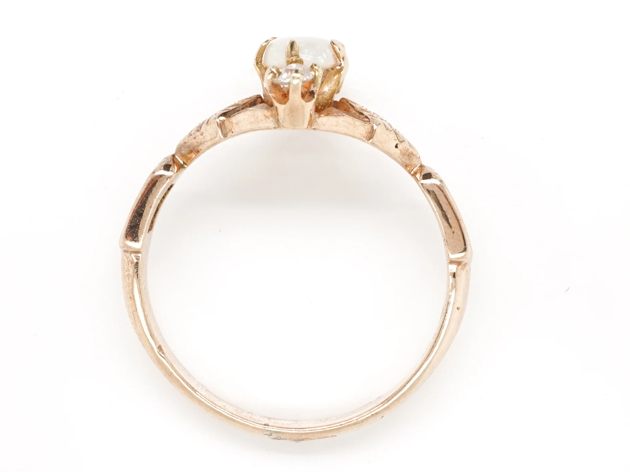 .20 Victorian Opal and Diamond Right Hand Ring in 14K Gold - Image 4