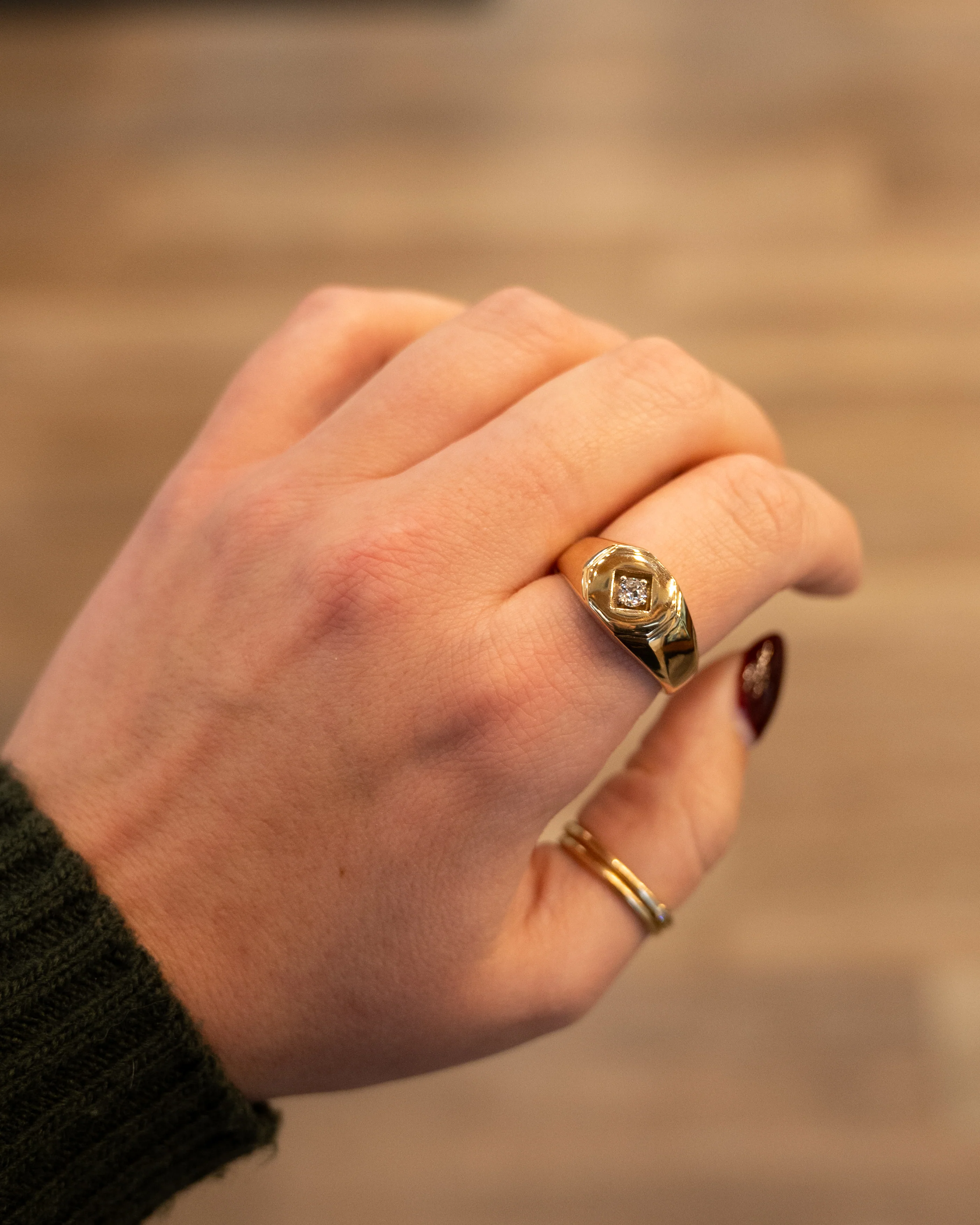 .20 Vintage Mens Diamond Signet Ring 14k Yellow Gold - Image 7