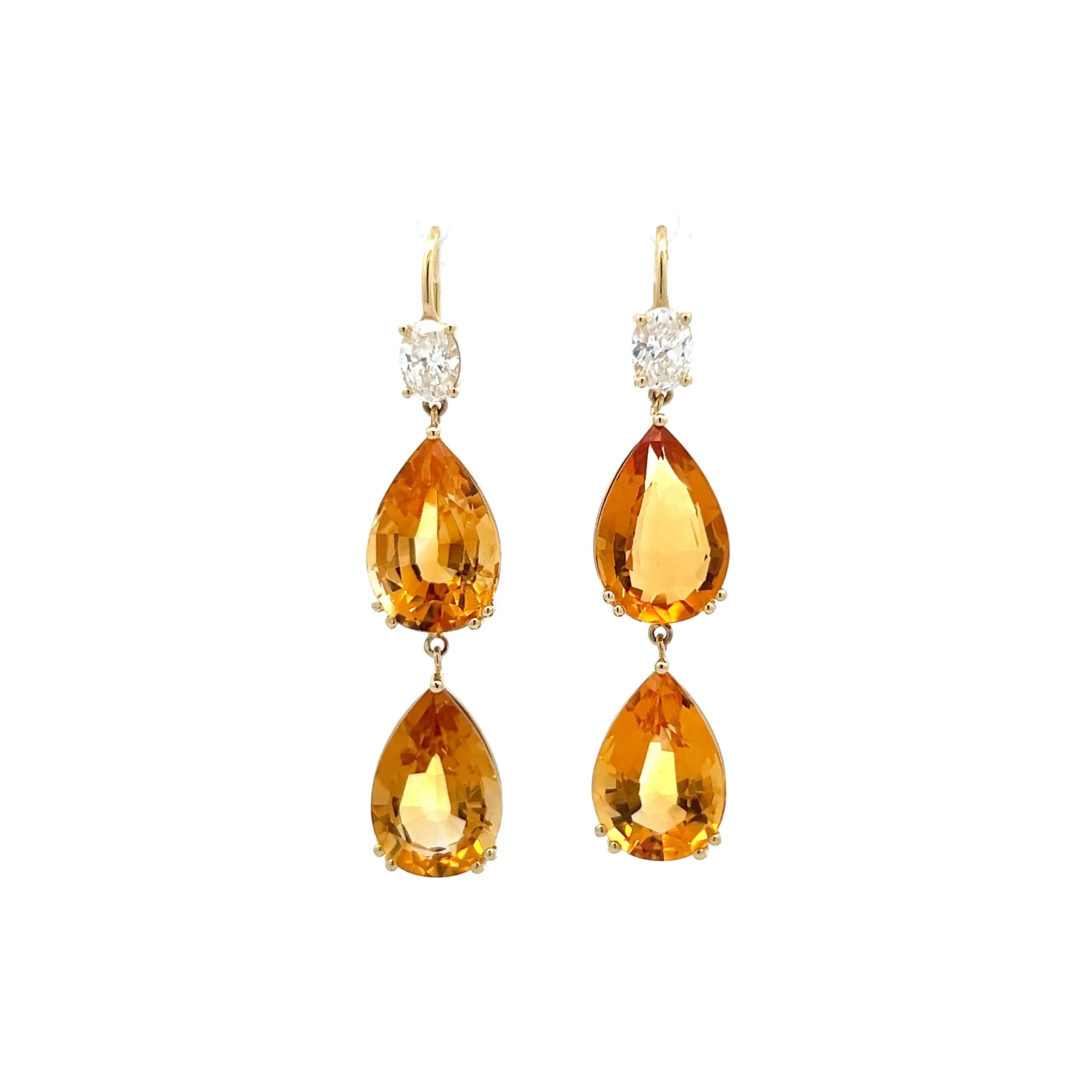 21.07 Pear Citrine & Diamond Drop Earrings in 14k