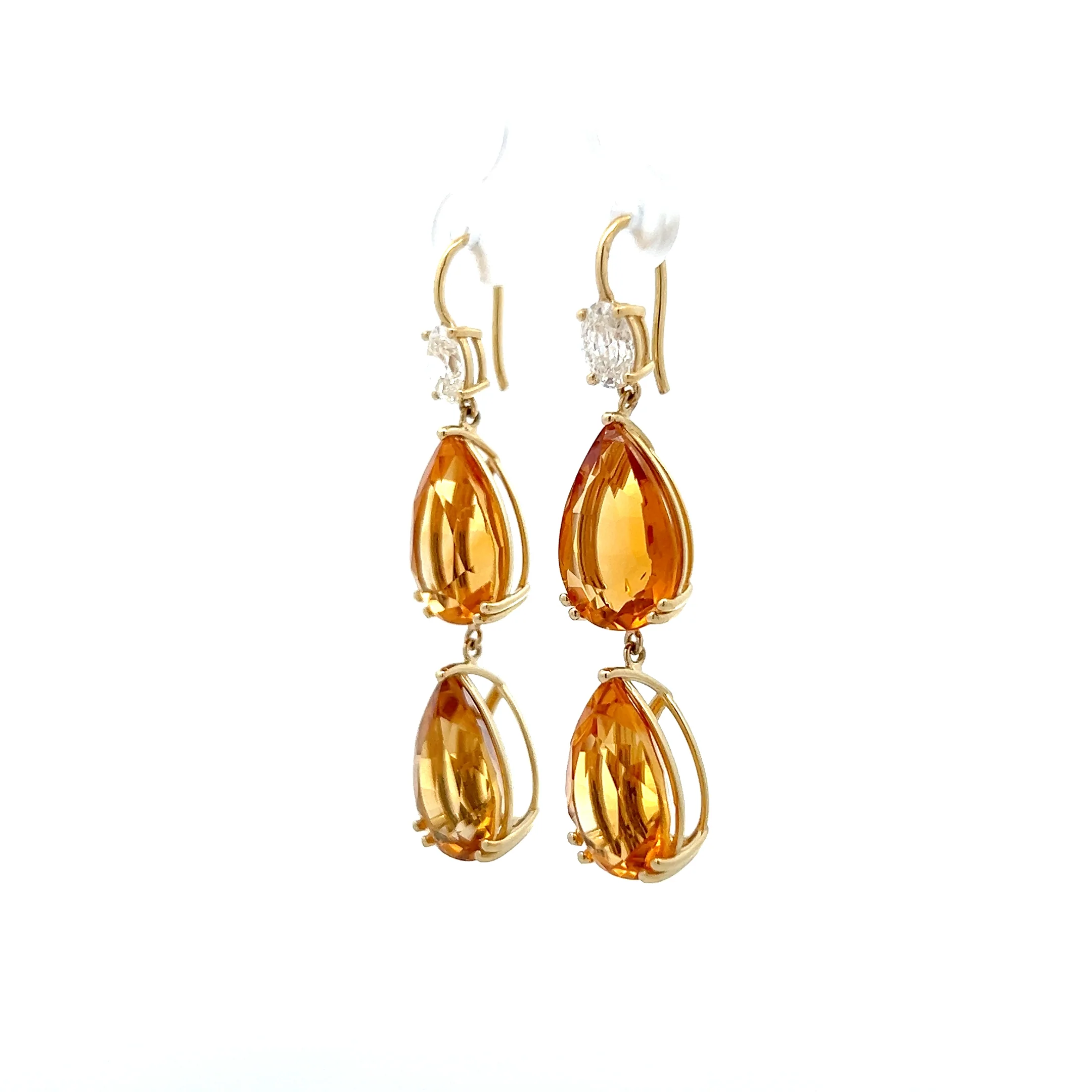 21.07 Pear Citrine & Diamond Drop Earrings in 14k - Image 2