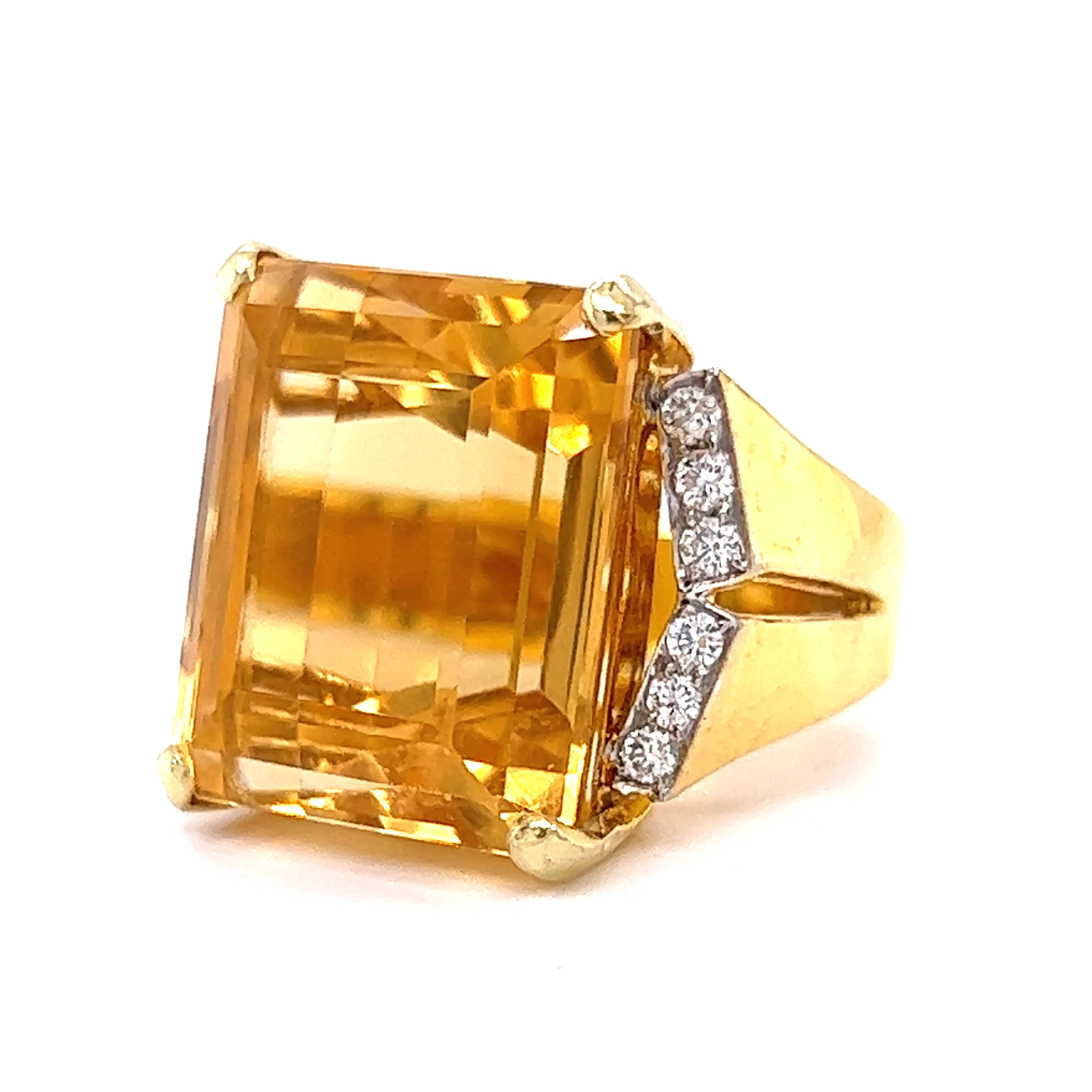 21.37 Emerald Cut Citrine Cocktail Ring in 14k Yellow Gold - Image 2