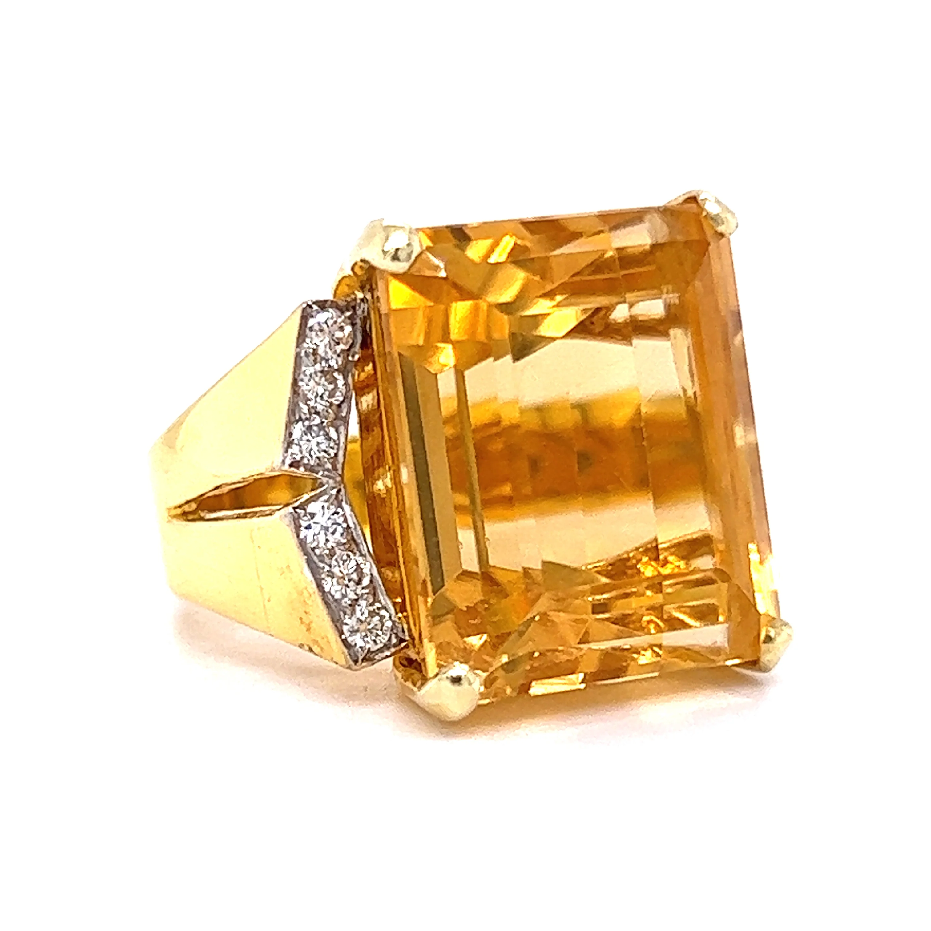 21.37 Emerald Cut Citrine Cocktail Ring in 14k Yellow Gold - Image 3