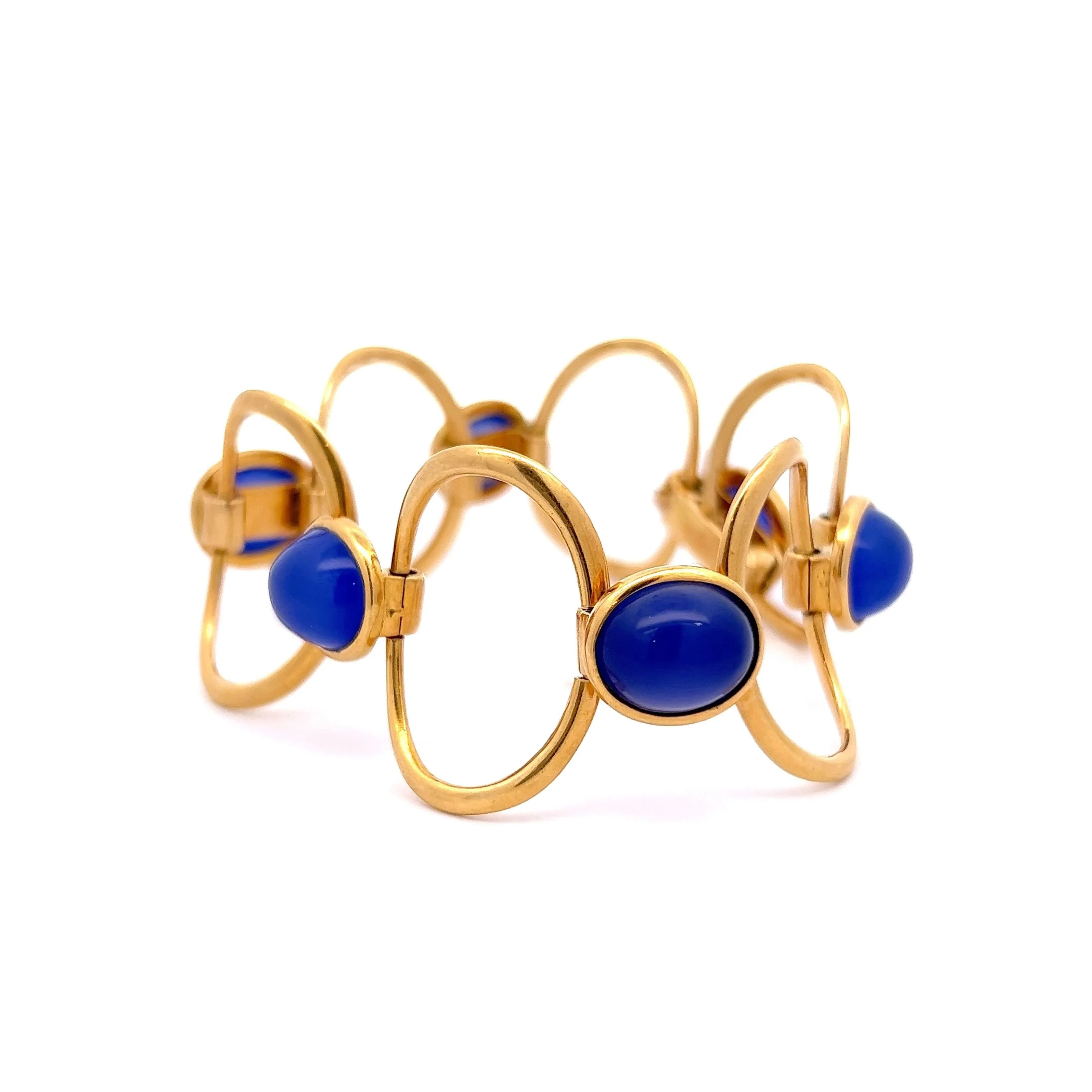 21.54 Vintage Cabochon Cut Chalcedony Bracelet in 18k Yellow Gold - Image 3