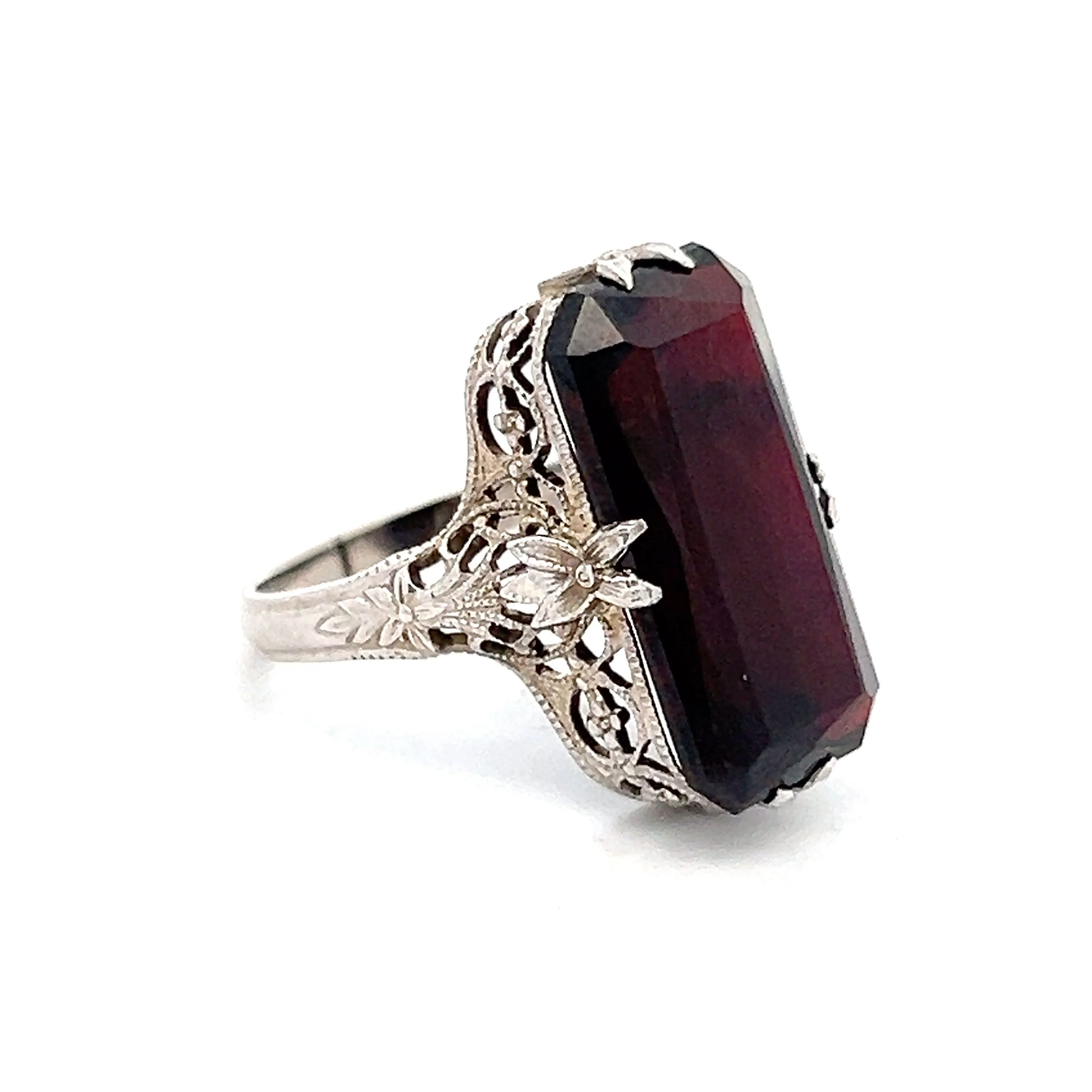 21.73 Vintage Art Deco Garnet Ring in 14k White Gold - Image 3