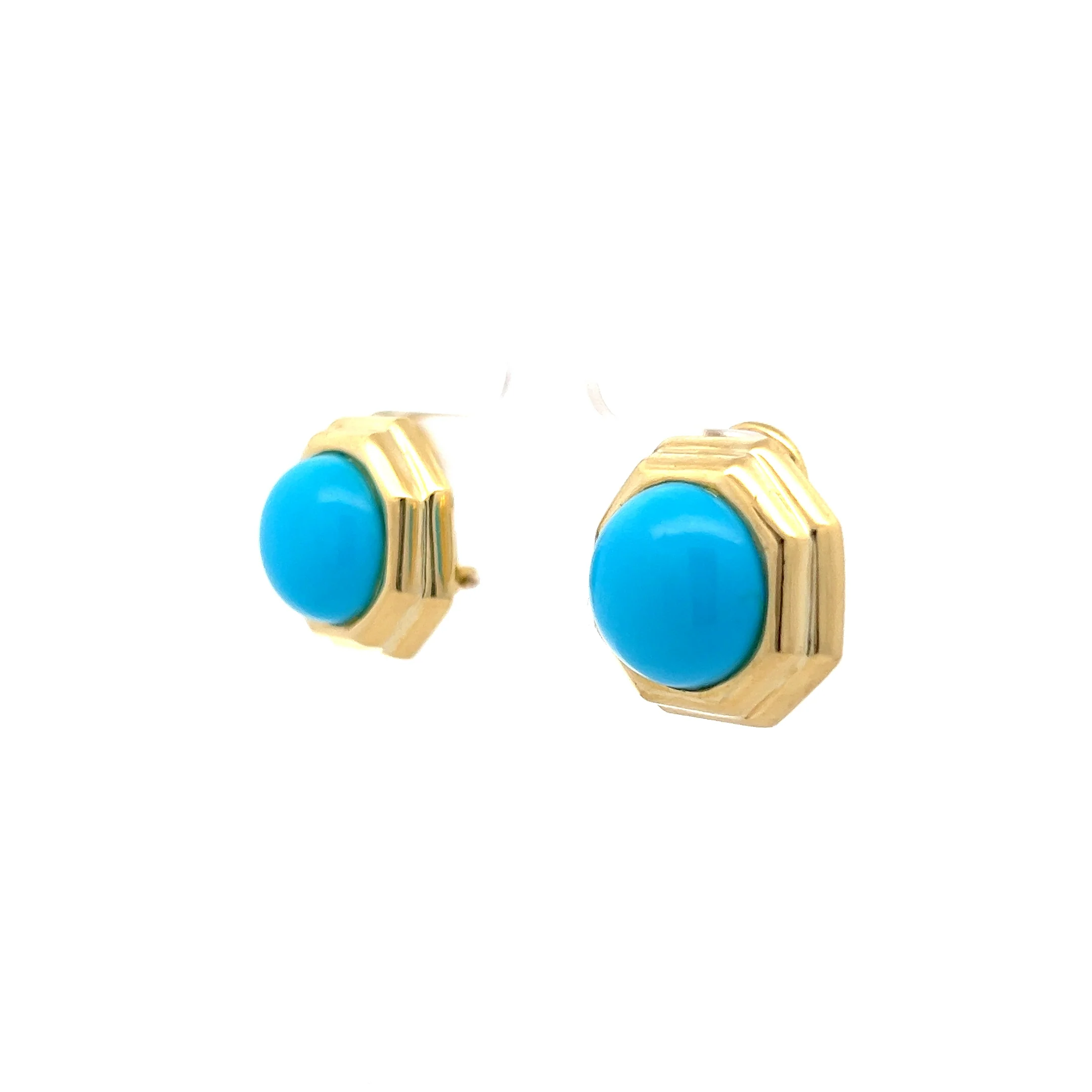 21 Carat Cabochon Turquoise Stud Earrings in 18k - Image 2