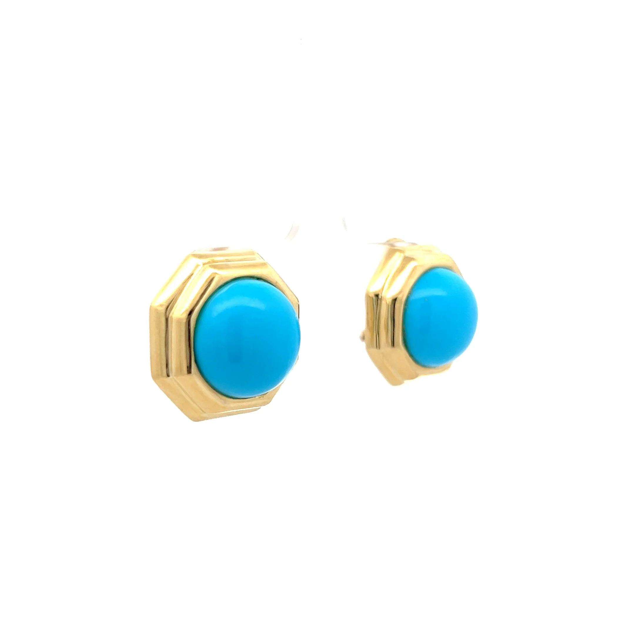 21 Carat Cabochon Turquoise Stud Earrings in 18k - Image 3