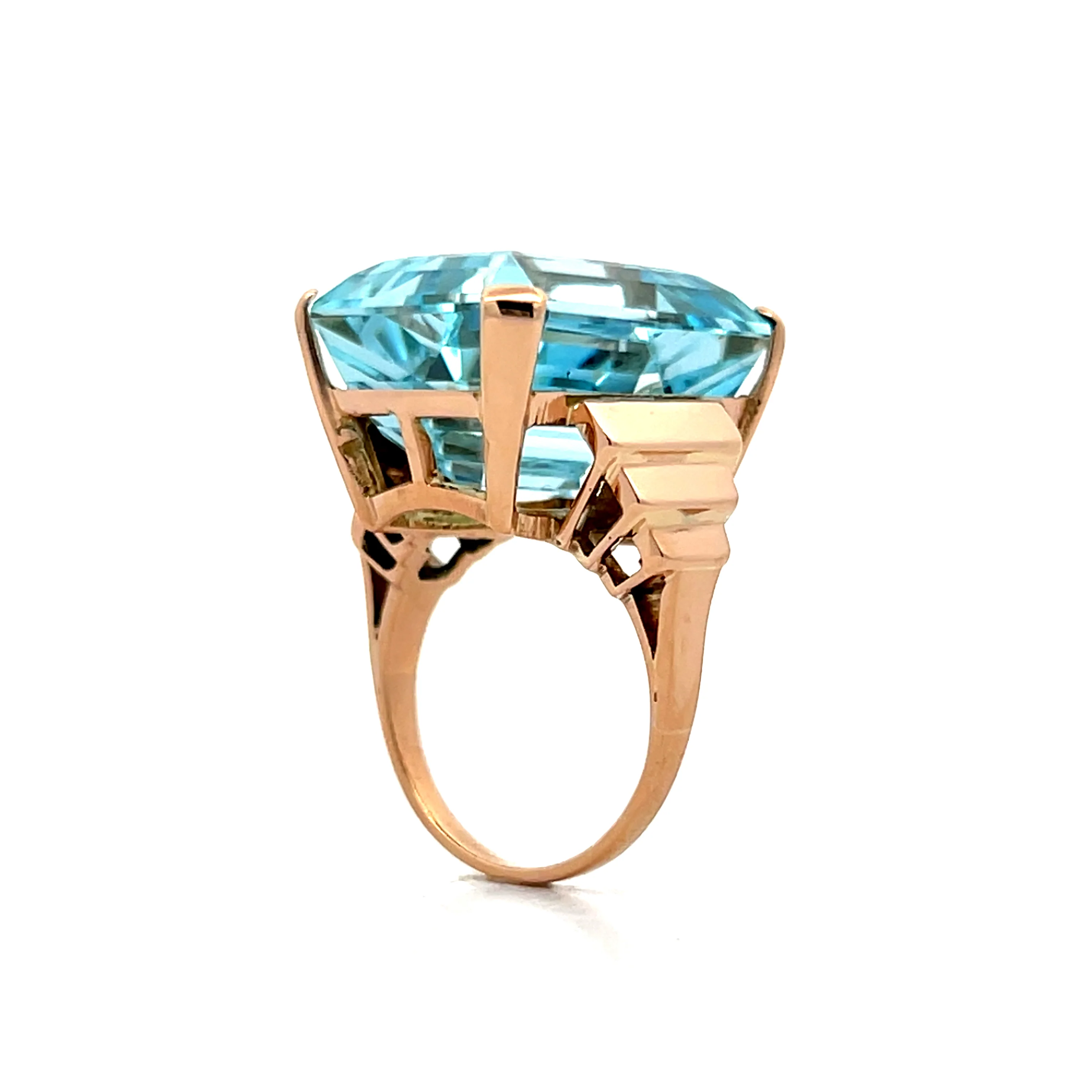 22.97 Vintage 1950s Aquamarine Cocktail Ring in 18k - Image 5