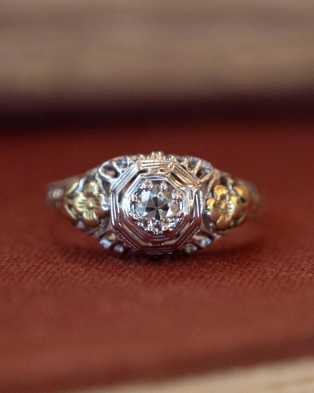 .22 Antique Deco Diamond Filigree Engagement Ring 18k - Image 6