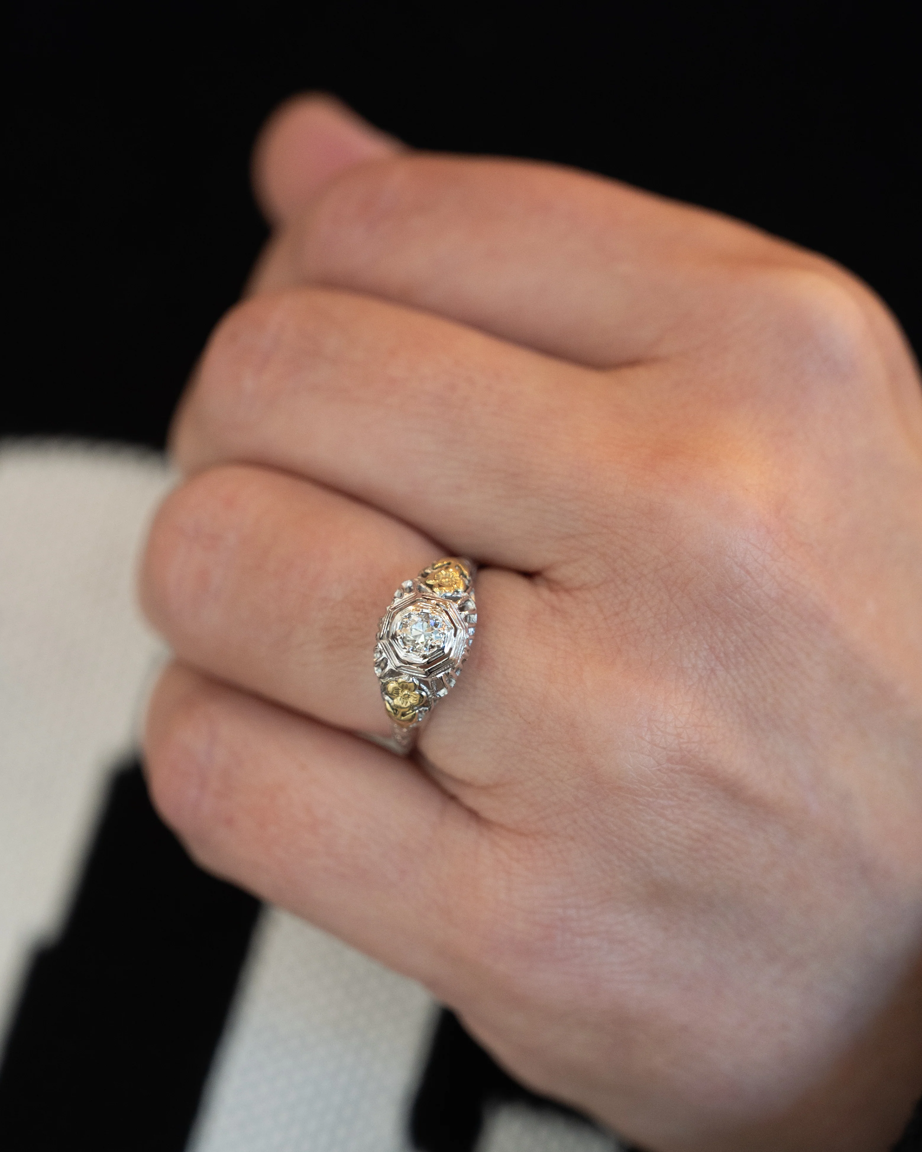 .22 Antique Deco Diamond Filigree Engagement Ring 18k - Image 8