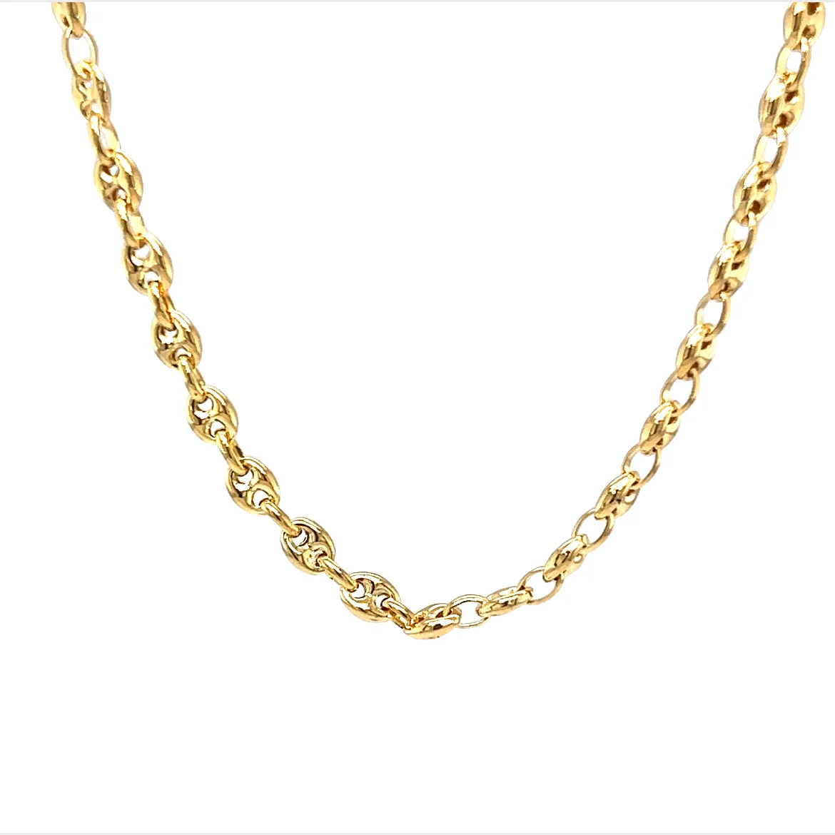 22 Inch Puffy Mariner Chain Necklace in 14k Yellow Gold