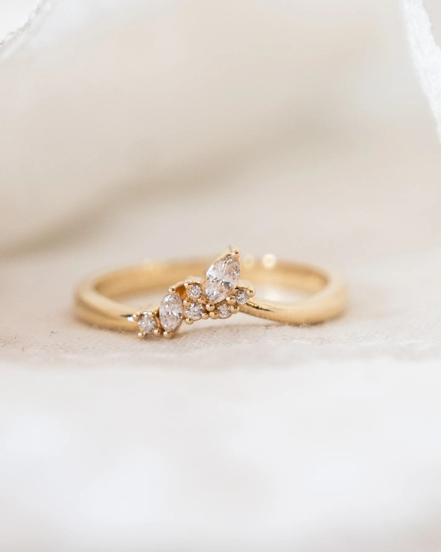 .22 Marquise & Round Diamond Wedding Band 14k - Image 6
