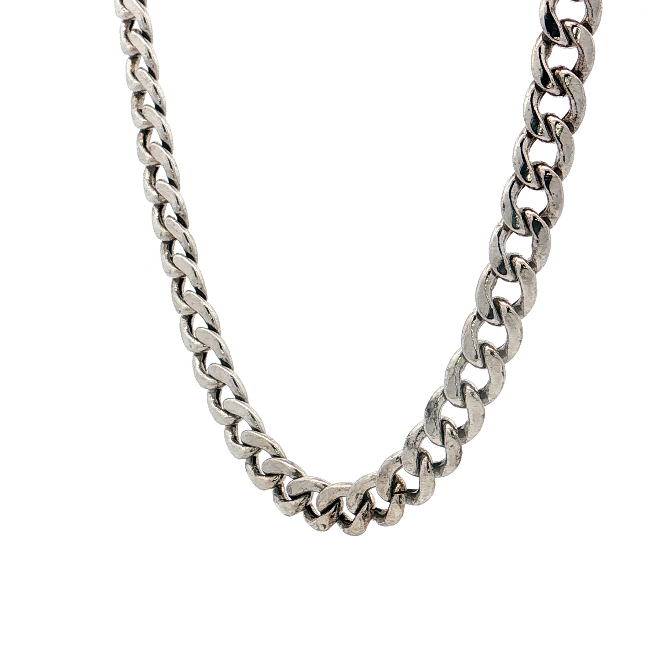22" Mens Curb Link Chain Necklace 10k White Gold - Image 2