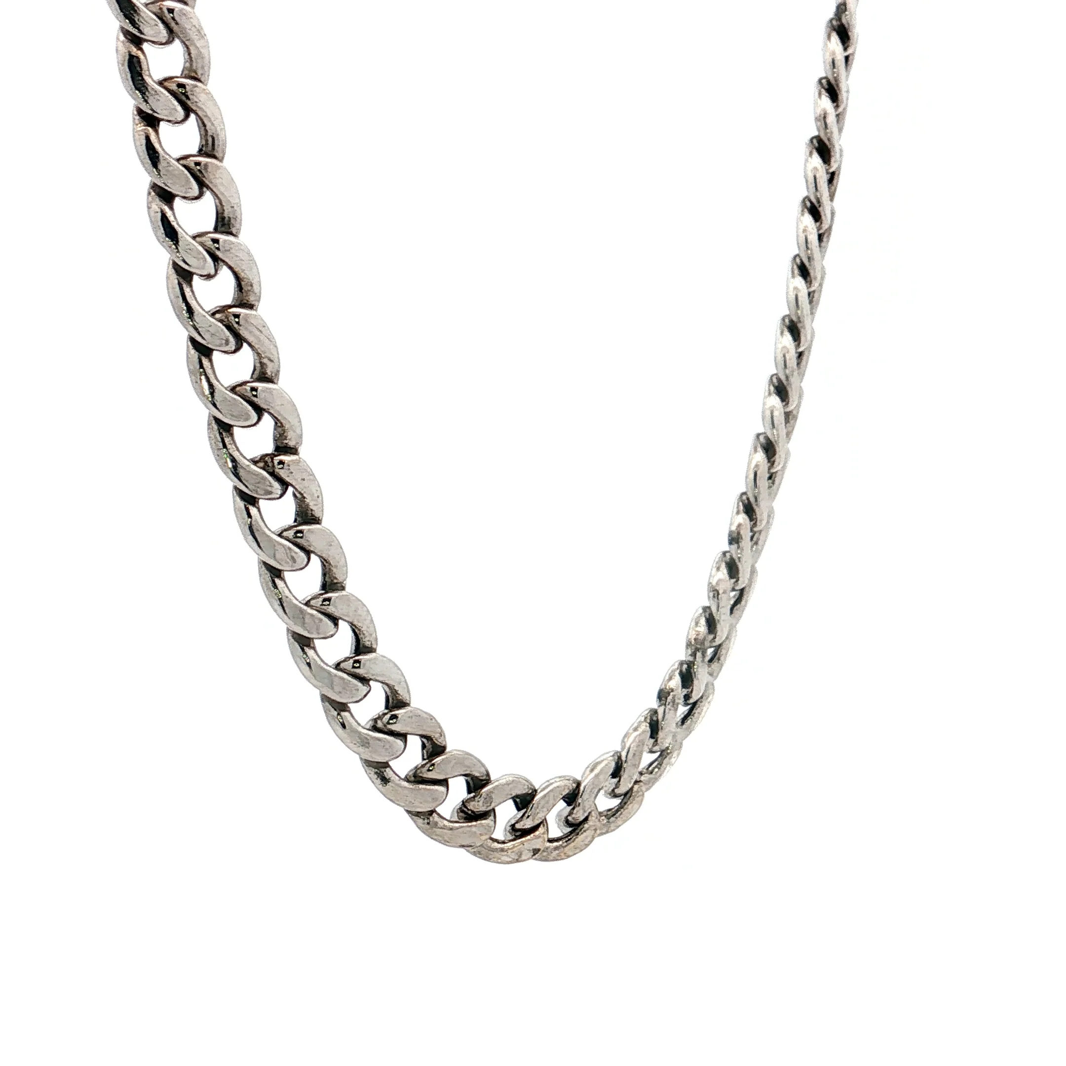 22" Mens Curb Link Chain Necklace 10k White Gold - Image 3