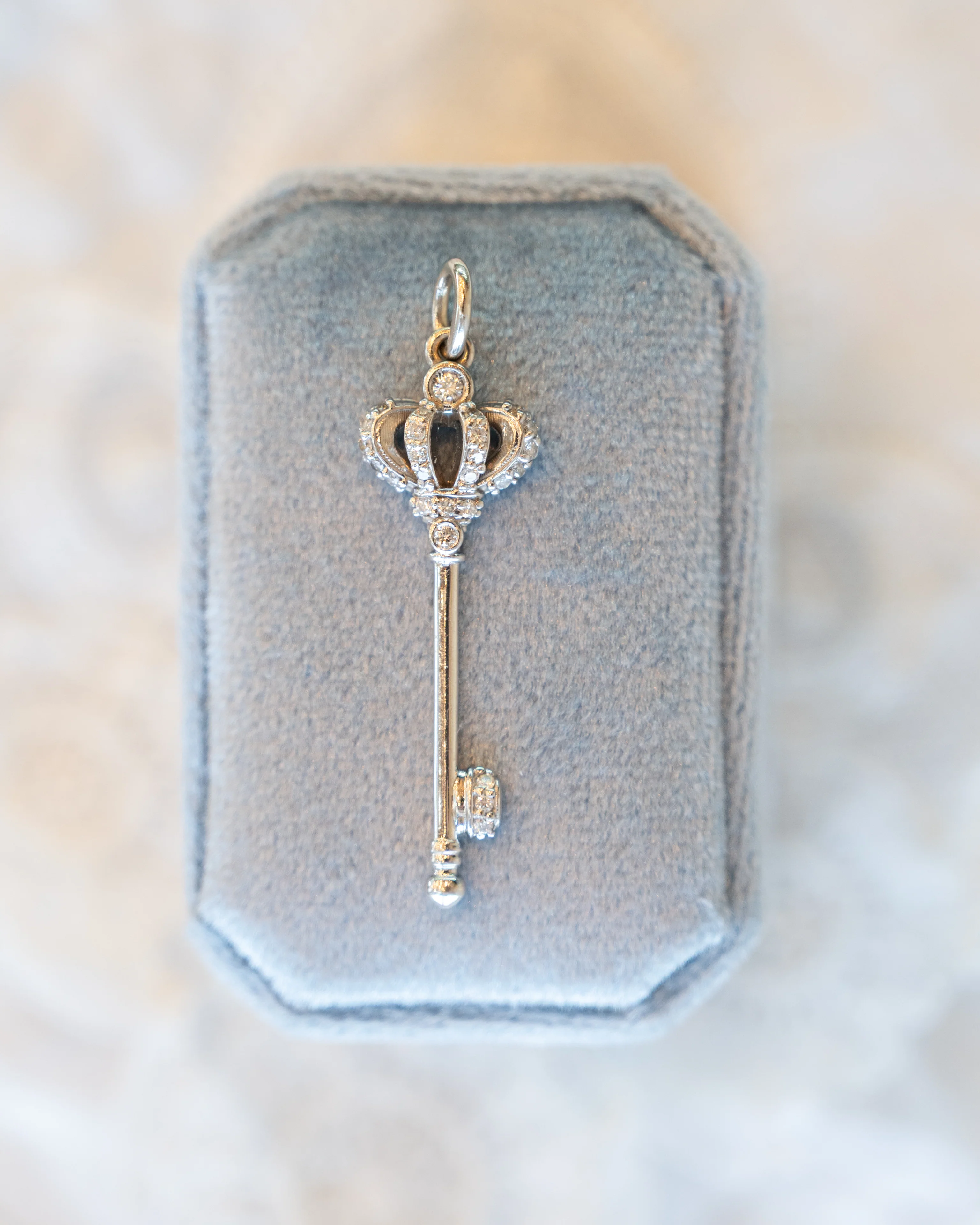 .22 Modern Crown Key Pendant Charm in 14k - Image 3