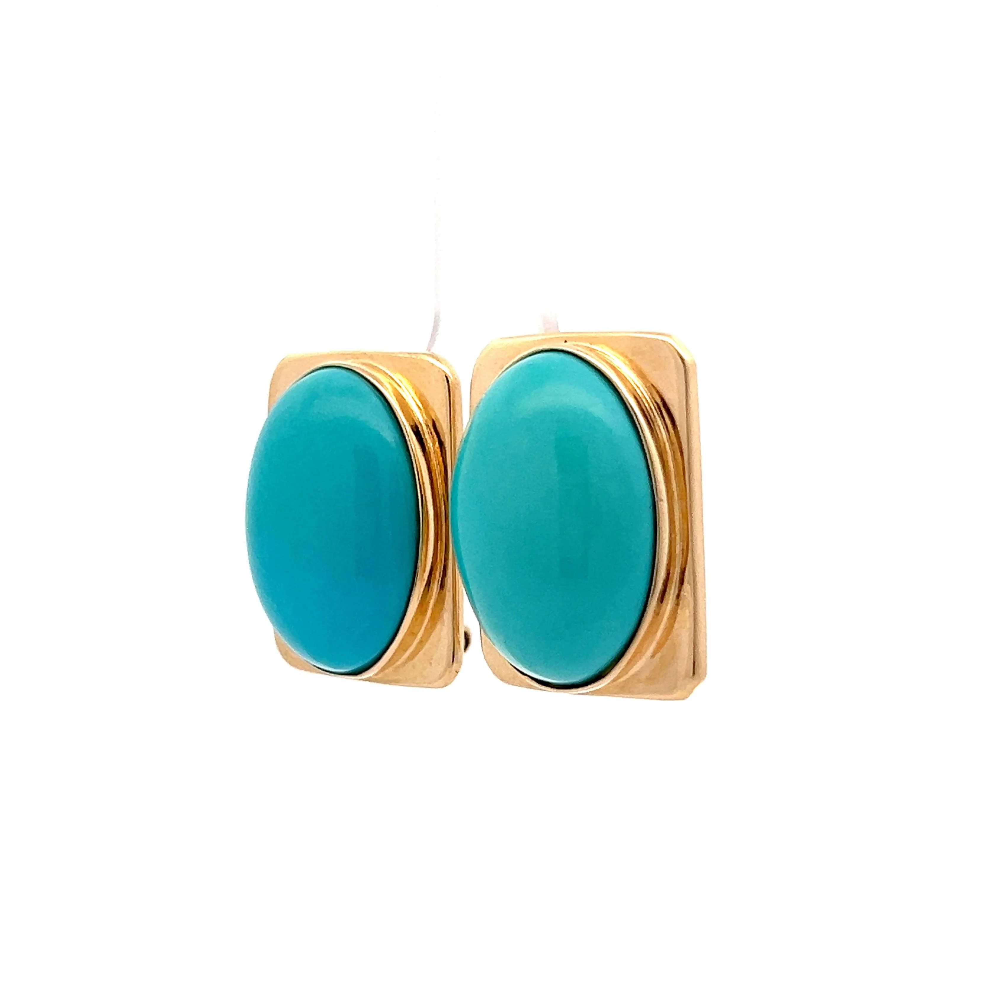 23.12 Cabochon Turquoise Earrings in 14k Yellow Gold - Image 2
