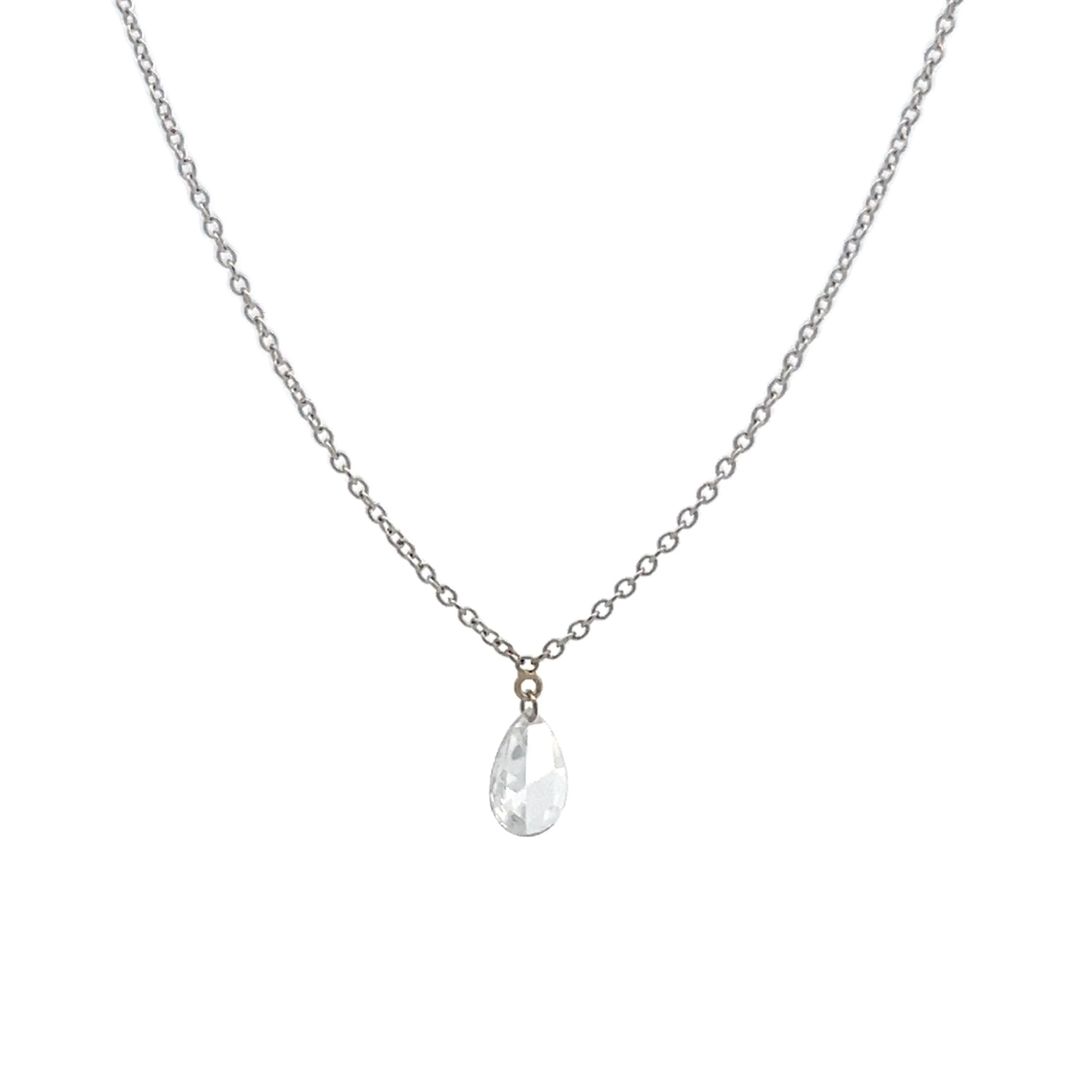 .23 Pear Rose Cut Diamond Pendant in 14k White Gold - Image 3