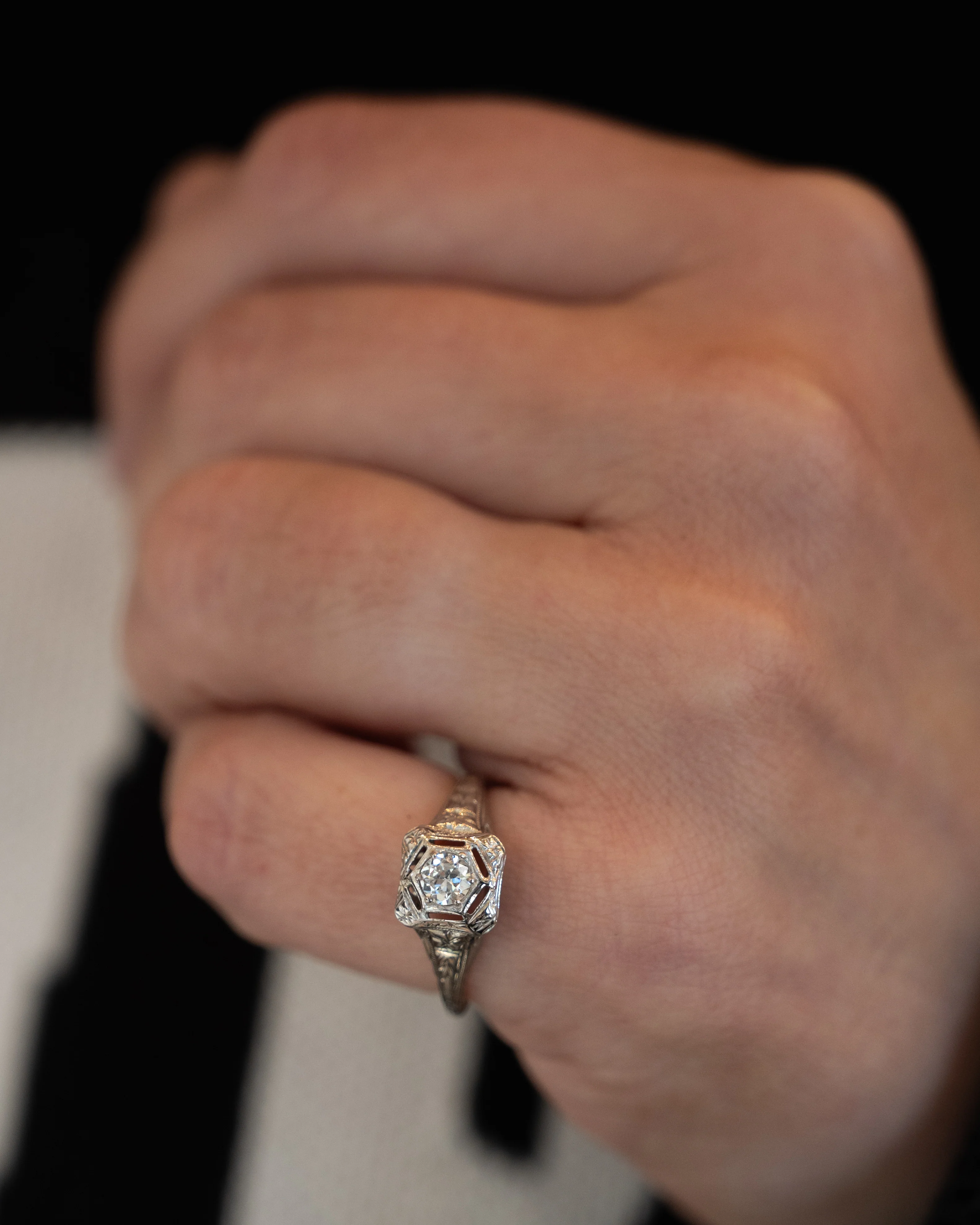 .24 Antique Deco Filigree Engagement Ring 18k - Image 7