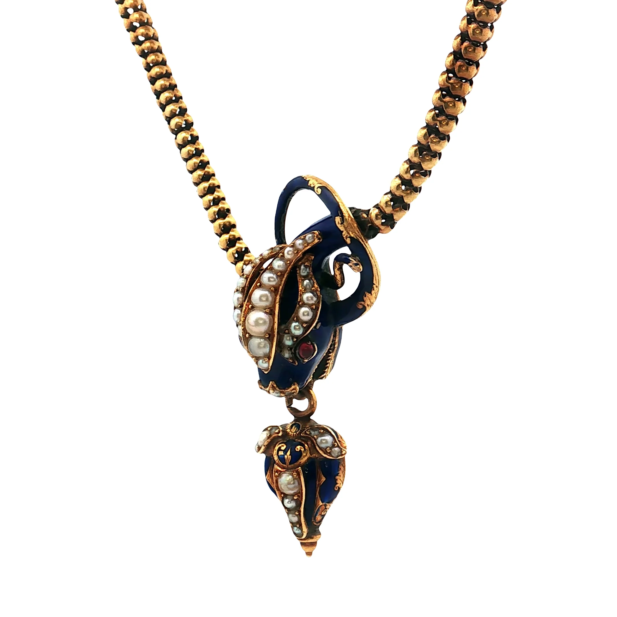 .24 Antique Victorian Ruby Snake Necklace 18k Yellow Gold - Image 3