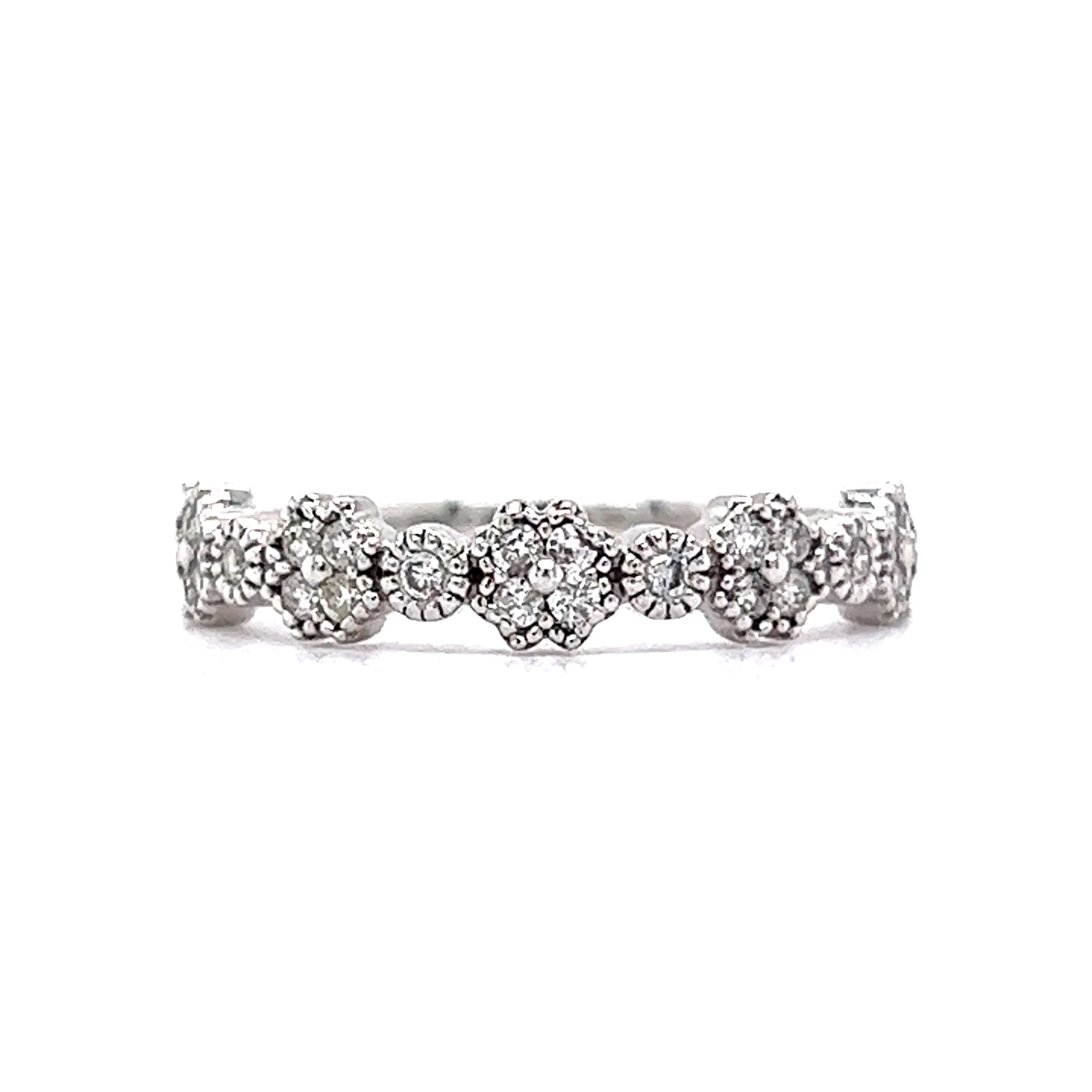 .24 Bezel Milgrain Diamond Wedding Band in 14k White Gold