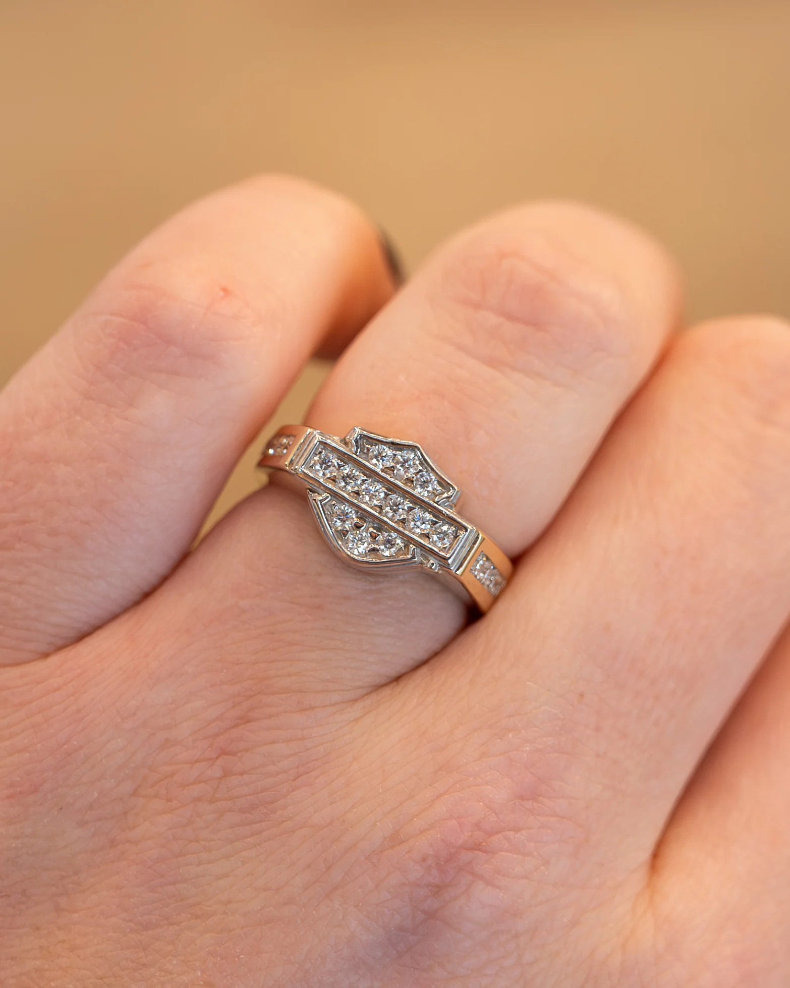 .24 Diamond Harley Davidson Ring 14k Yellow Gold - Image 7