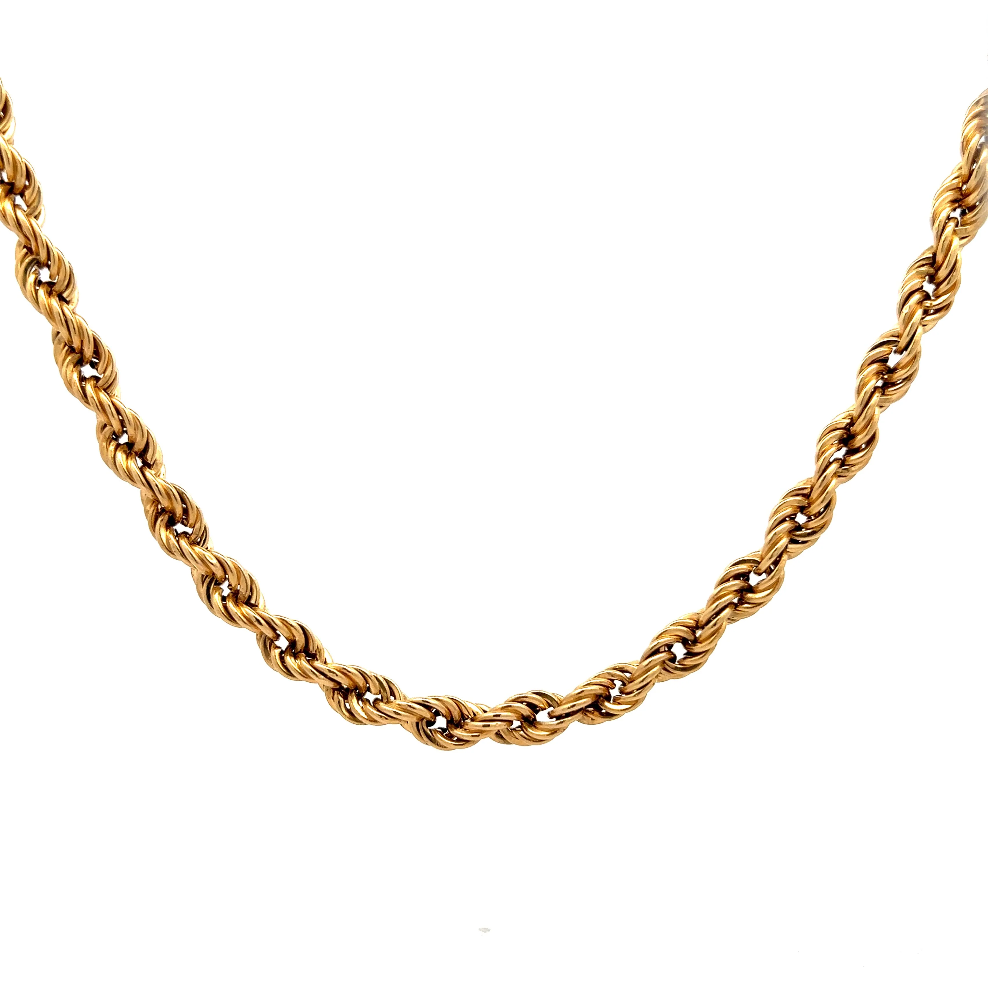 24 Inch Mens Rope Chain Necklace in 14k Yellow Gold