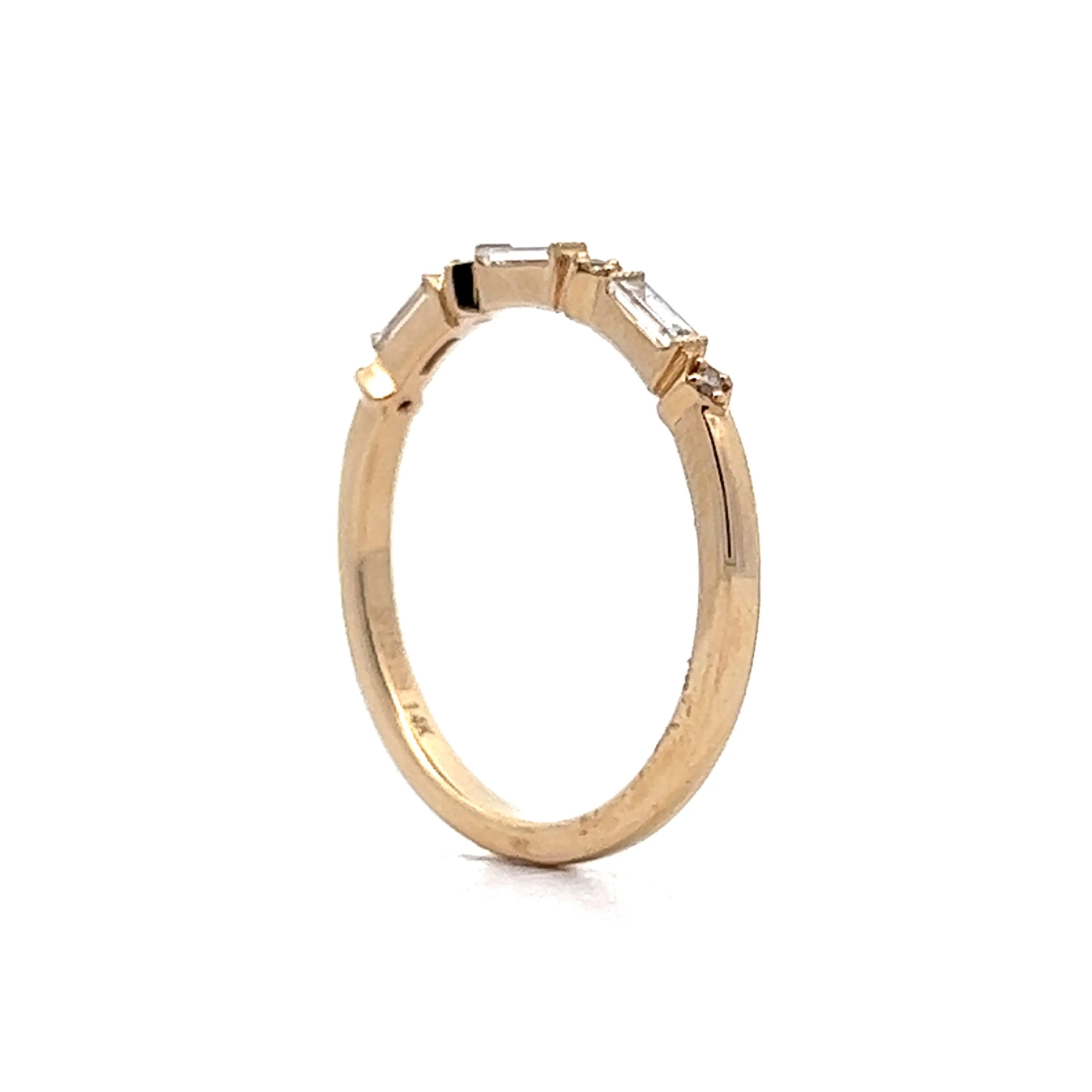 Baguette & Round Diamond Wedding Band in 14k Yellow Gold - Image 5