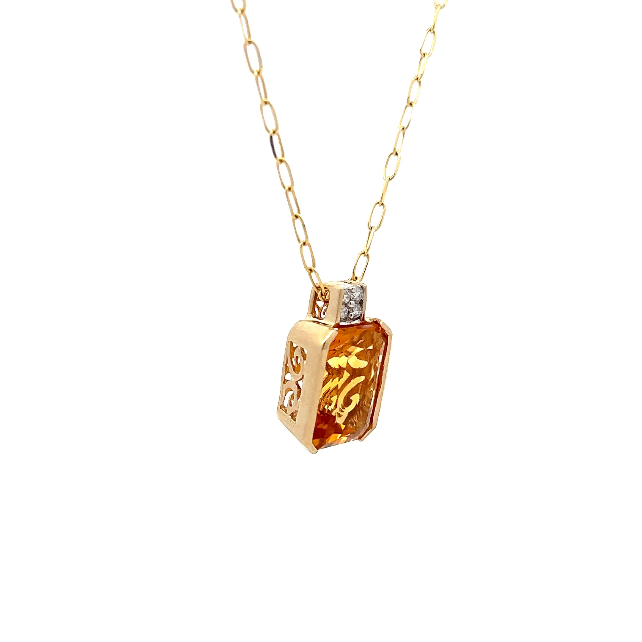 25.20 Emerald Cut Citrine Pendant in 14k Yellow Gold - Image 3