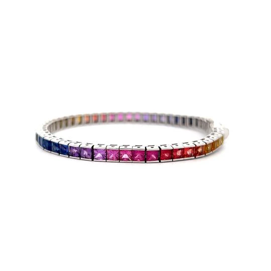 25.50 Princess Cut Rainbow Sapphire Bracelet in 14k - Image 2