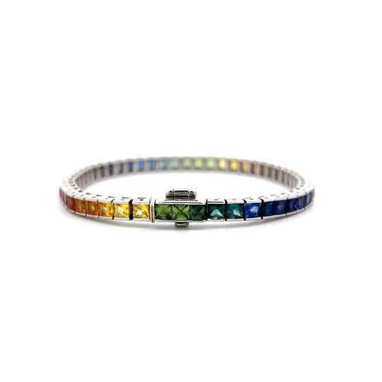 25.50 Princess Cut Rainbow Sapphire Bracelet in 14k - Image 4