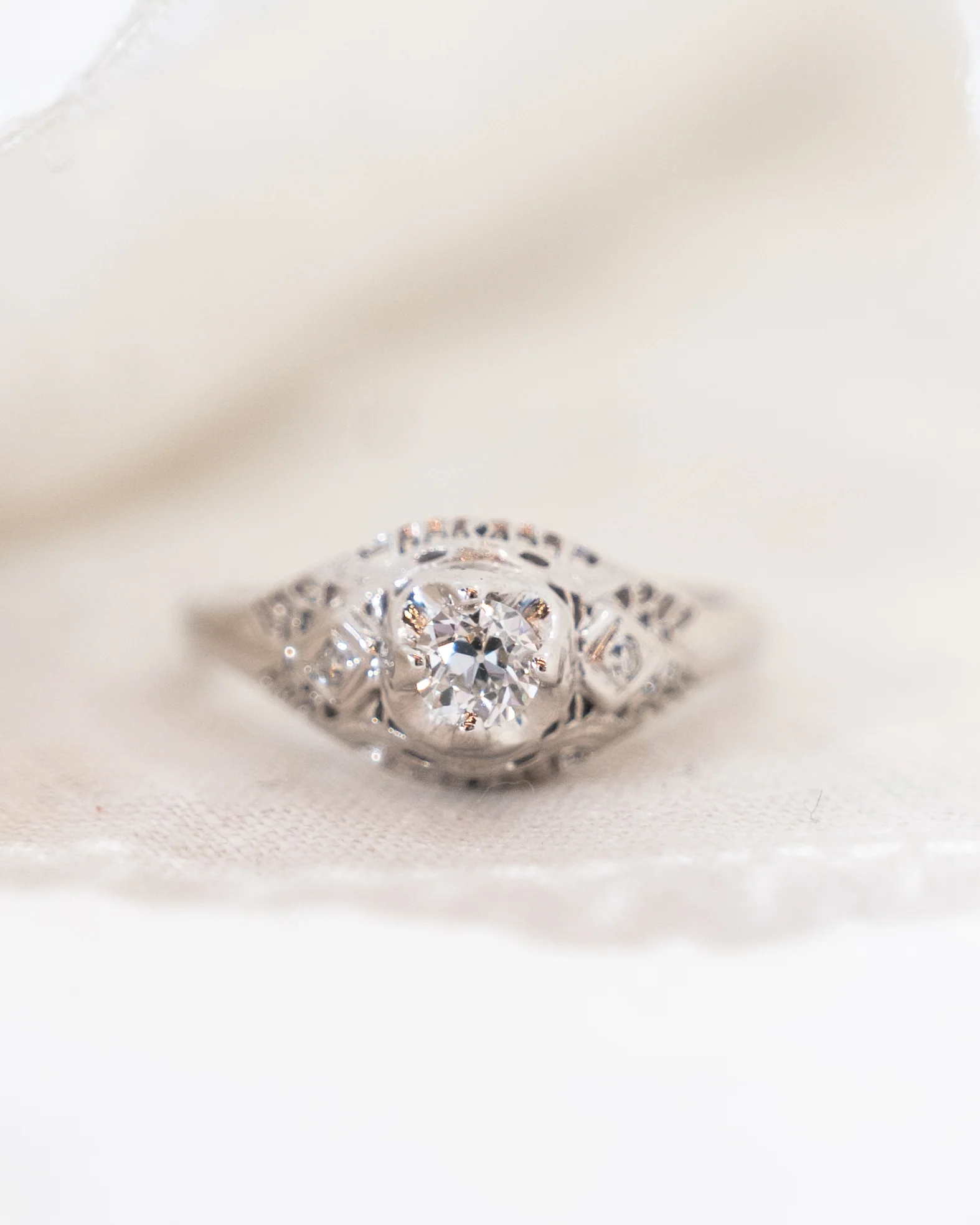 .25 Antique Deco Diamond Filigree Engagement Ring 18k - Image 6