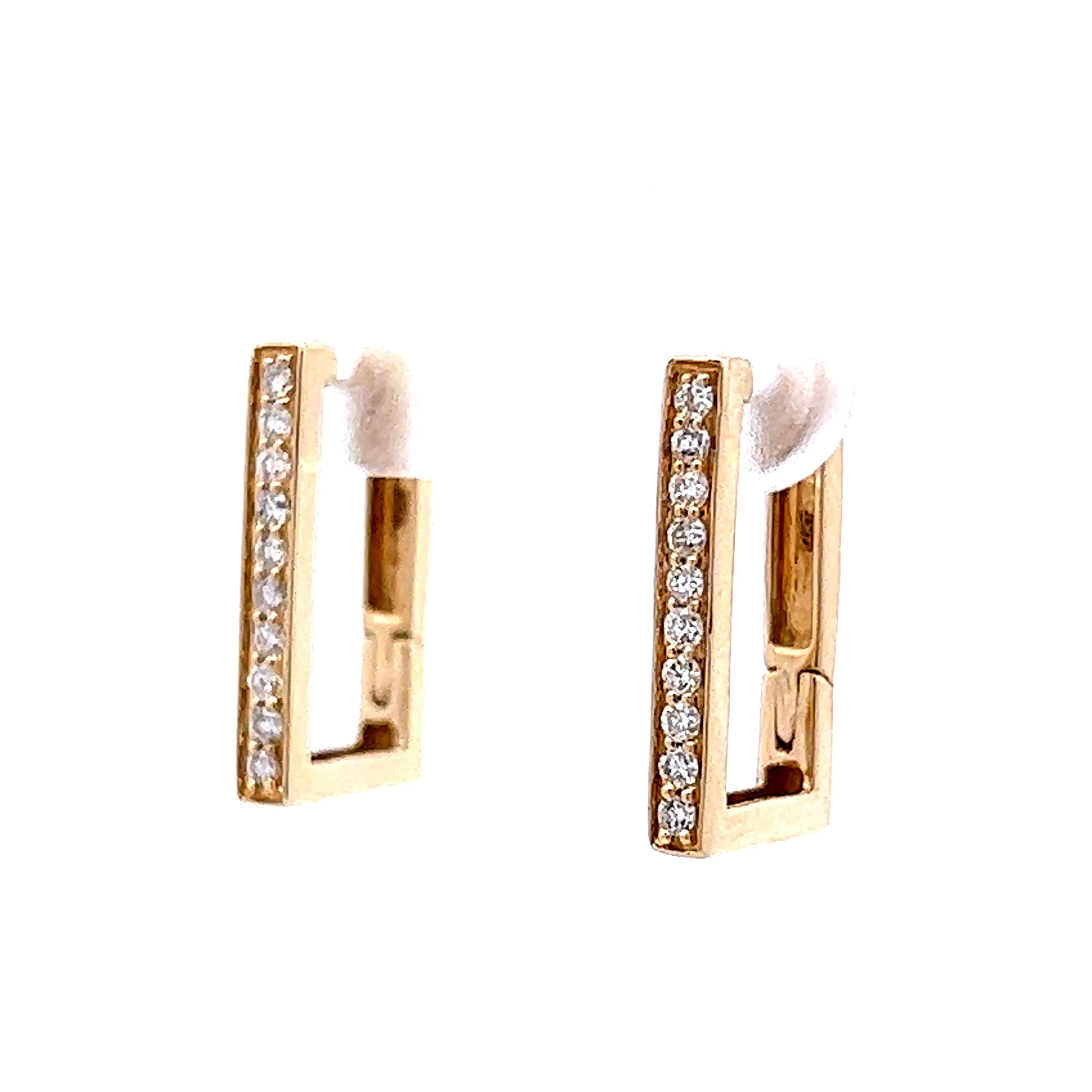 Rectangular Diamond Hoop Earrings in 14k Yellow Gold - Image 2