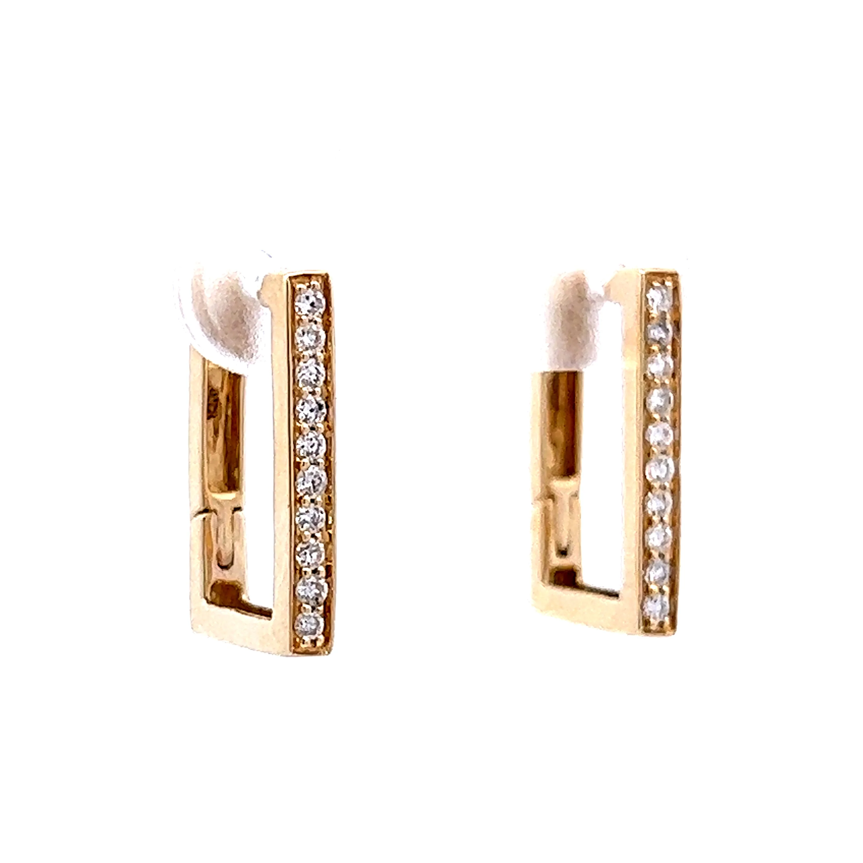 Rectangular Diamond Hoop Earrings in 14k Yellow Gold - Image 3