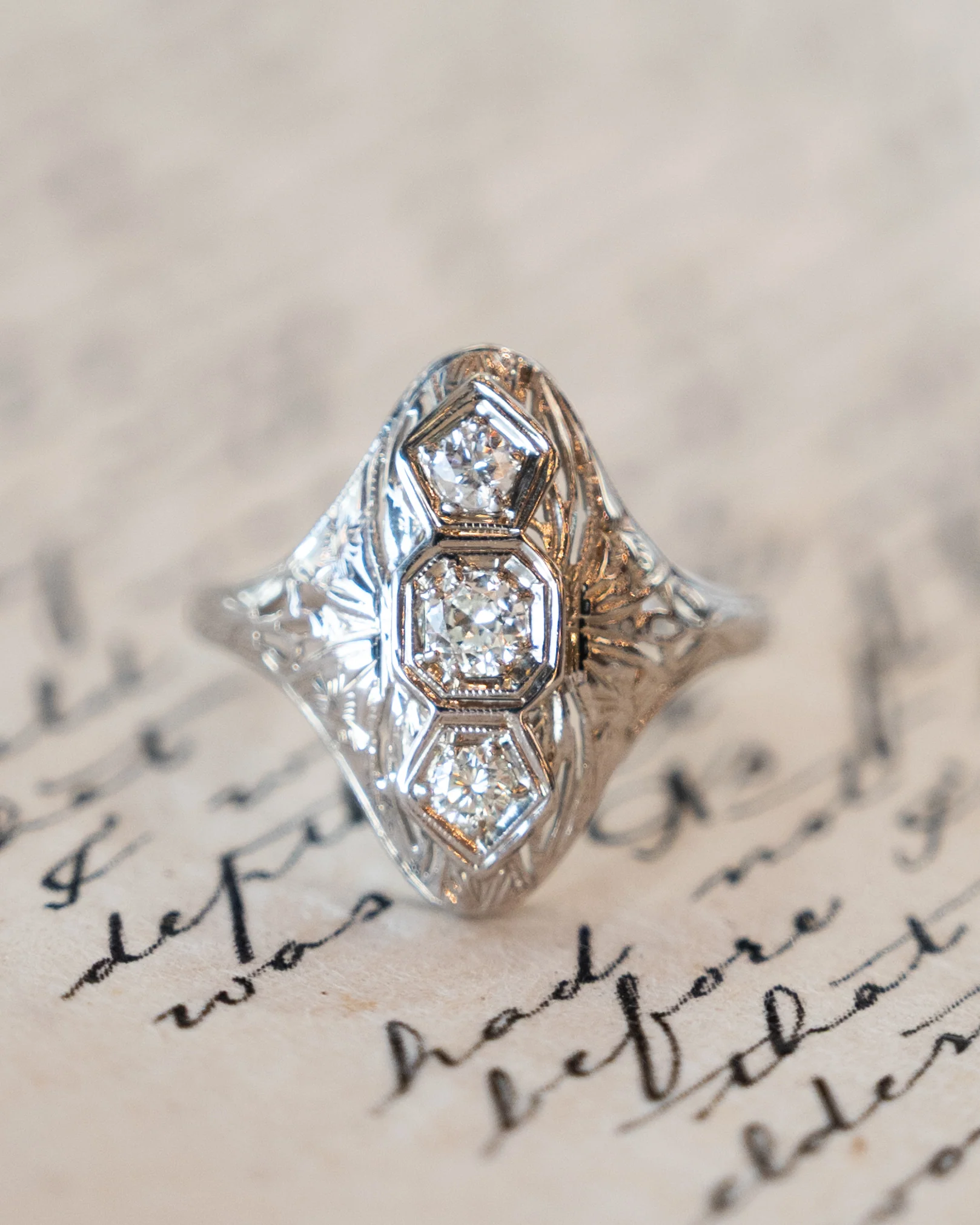 .25 Vintage Art Deco Three Stone Ring in 18k - Image 6