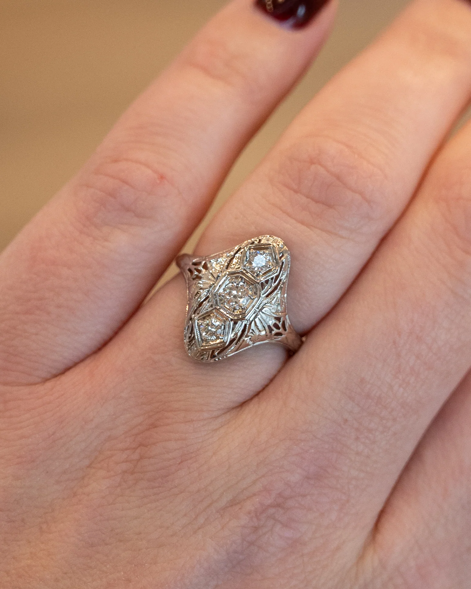 .25 Vintage Art Deco Three Stone Ring in 18k - Image 7