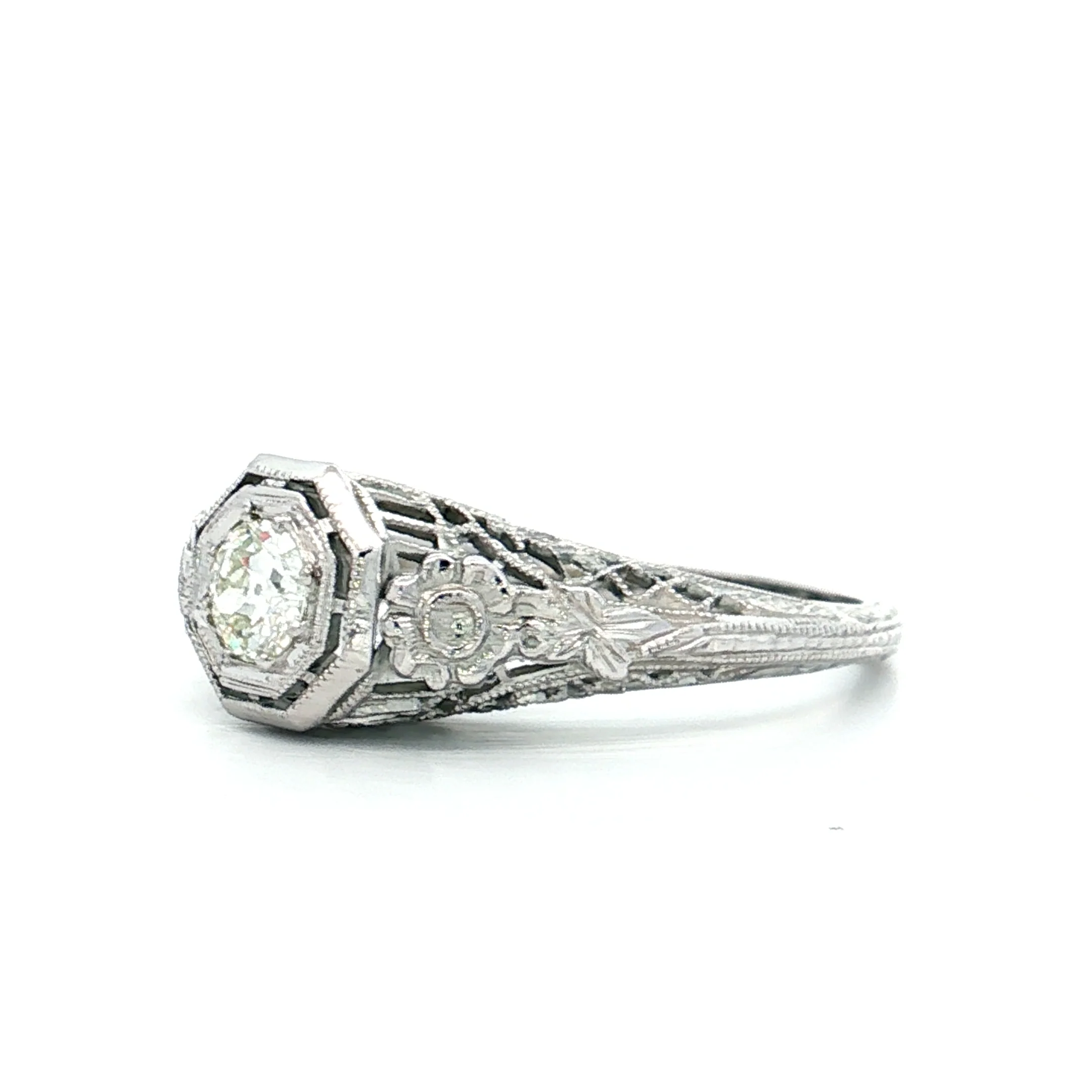 .25 Vintage Deco Diamond Filigree Engagement Ring 18k - Image 2