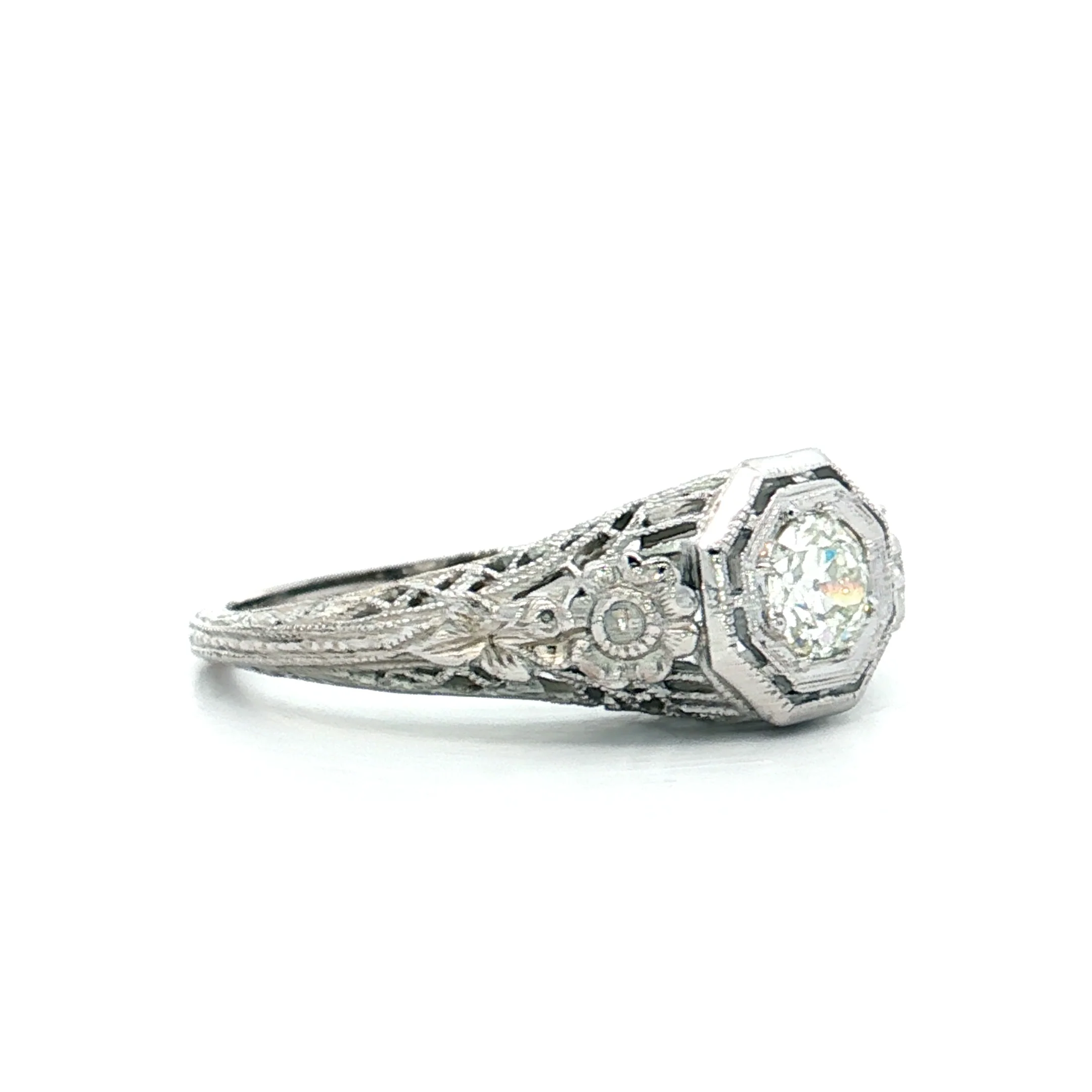 .25 Vintage Deco Diamond Filigree Engagement Ring 18k - Image 3
