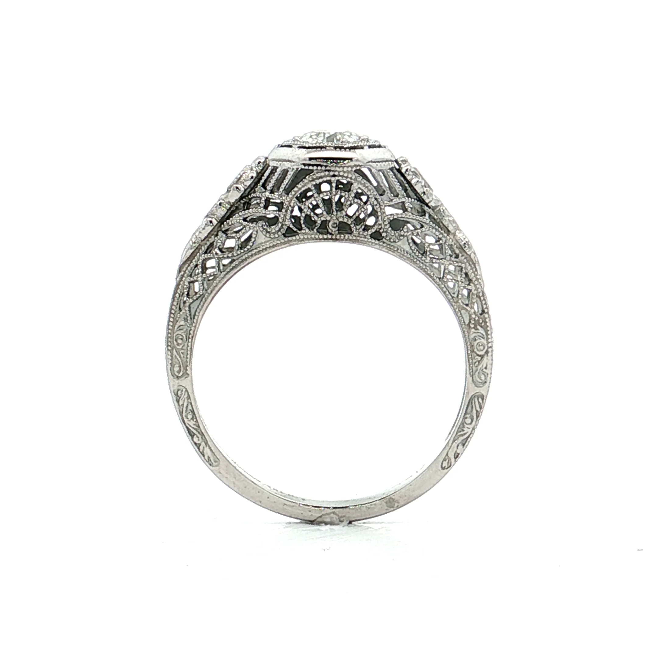 .25 Vintage Deco Diamond Filigree Engagement Ring 18k - Image 4