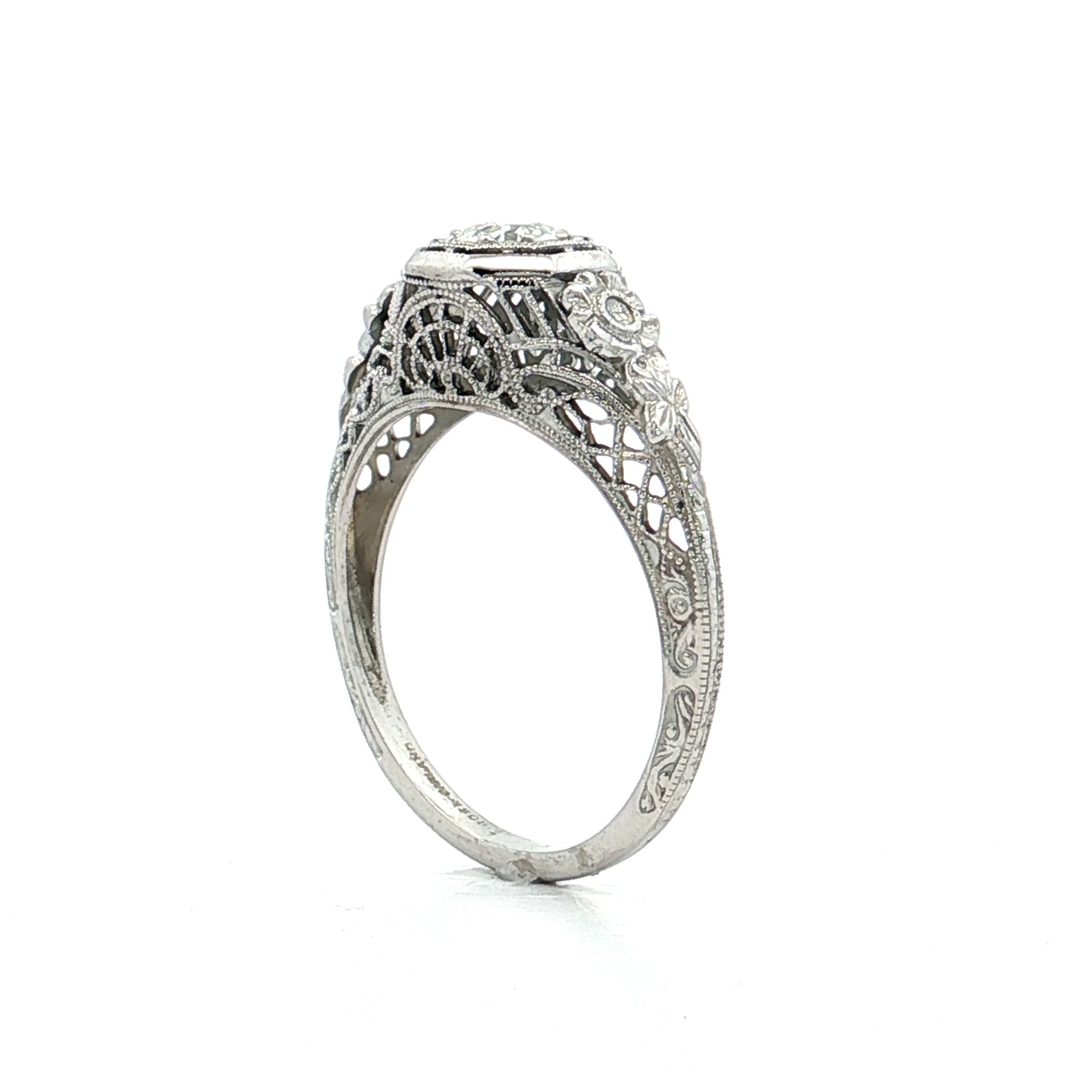 .25 Vintage Deco Diamond Filigree Engagement Ring 18k - Image 5