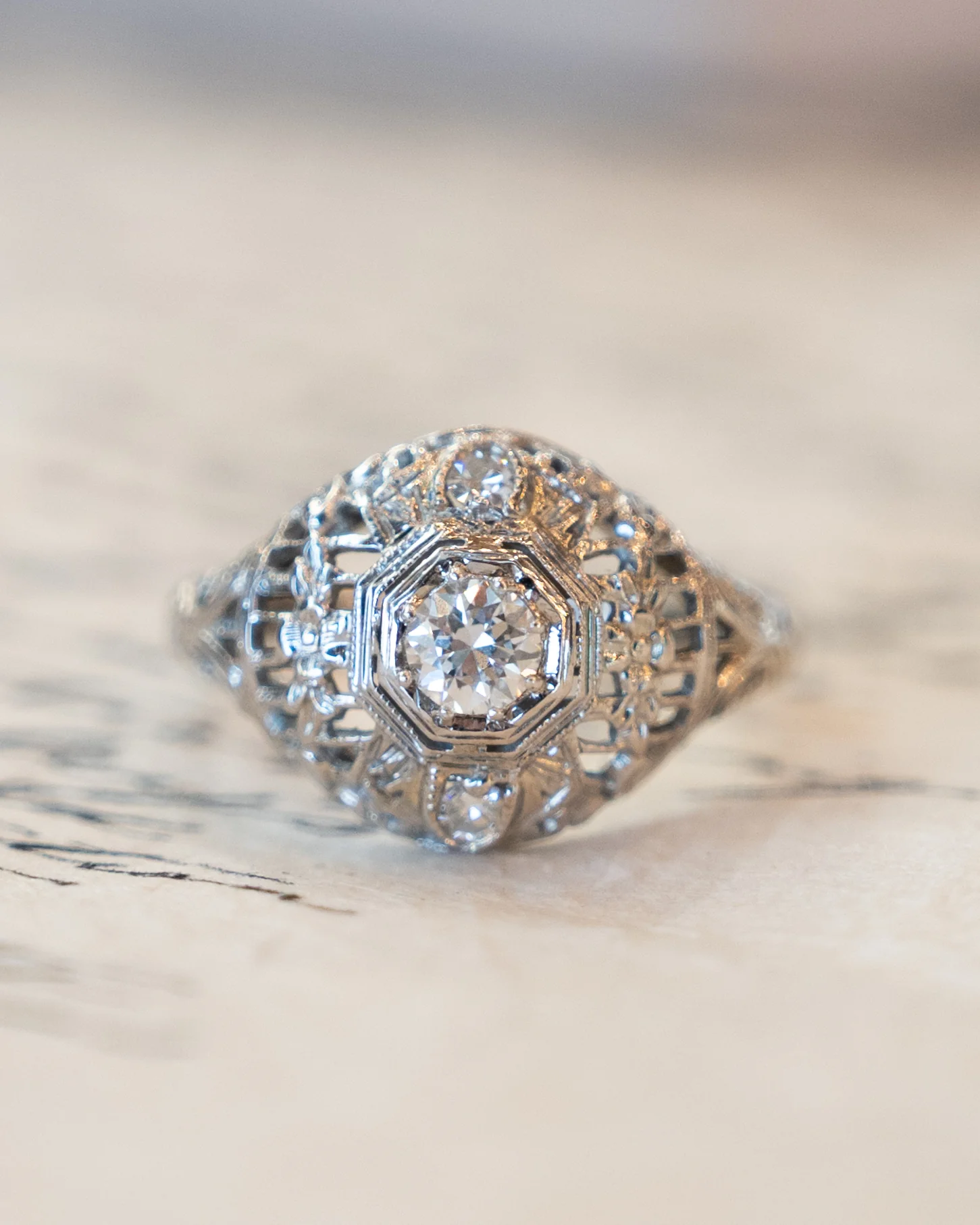 .25 Vintage Euro Diamond Cocktail Ring 18k - Image 6