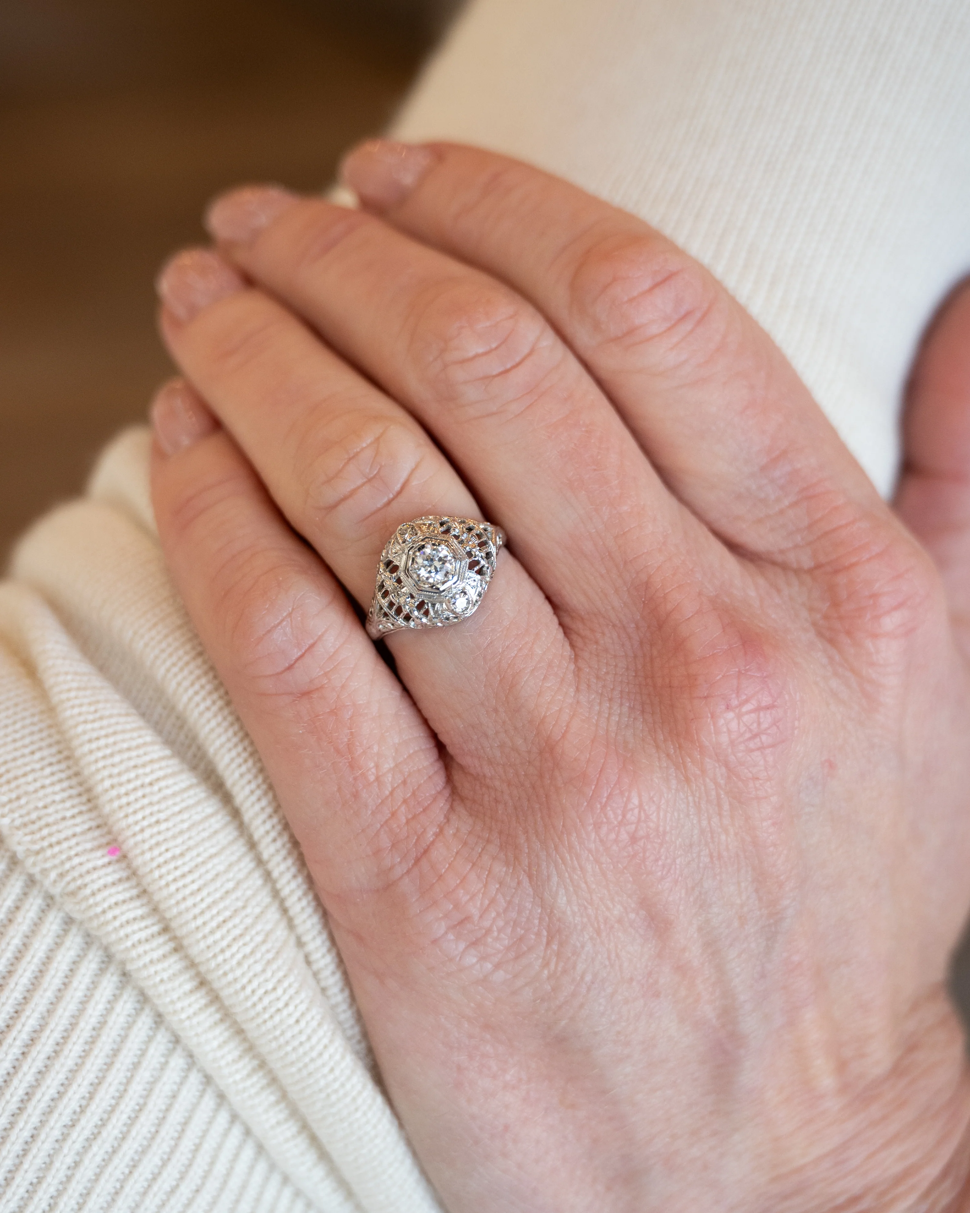 .25 Vintage Euro Diamond Cocktail Ring 18k - Image 7